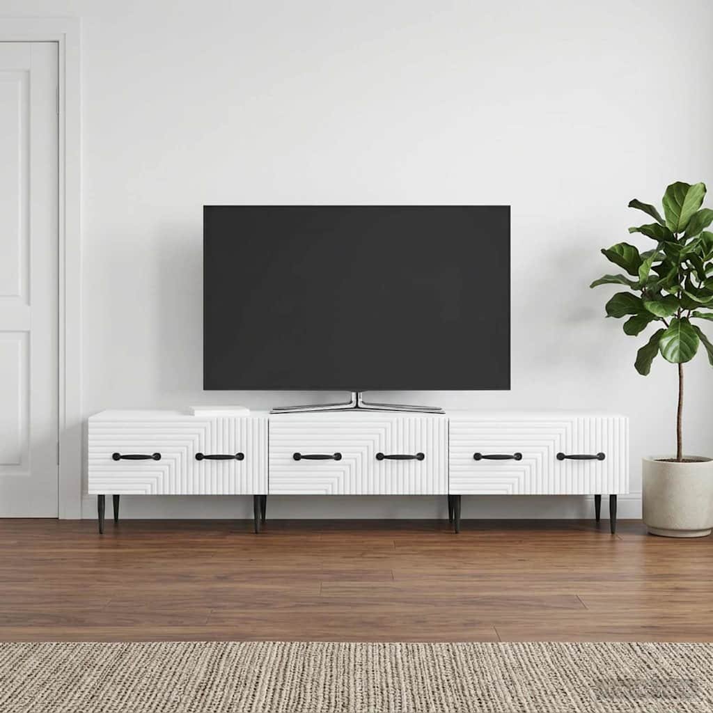 Walplus Wood TV Cabinet with Drawers Wide Unit - White - 147 x 34.5 x 30 cm