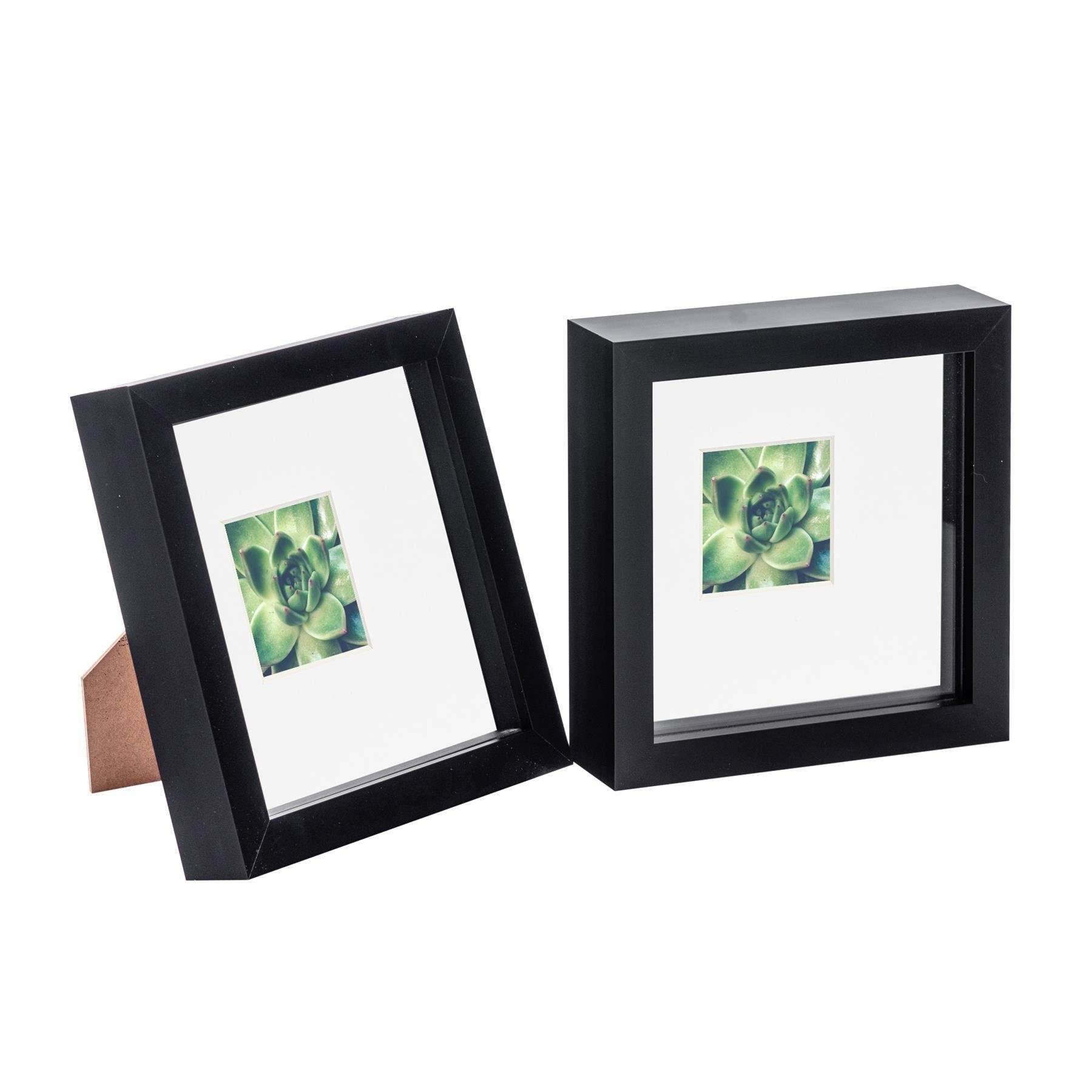 Nicola Spring 6 x 6" 3D Box Photo Frames with 2 x 2" White Mount (2x) - Black