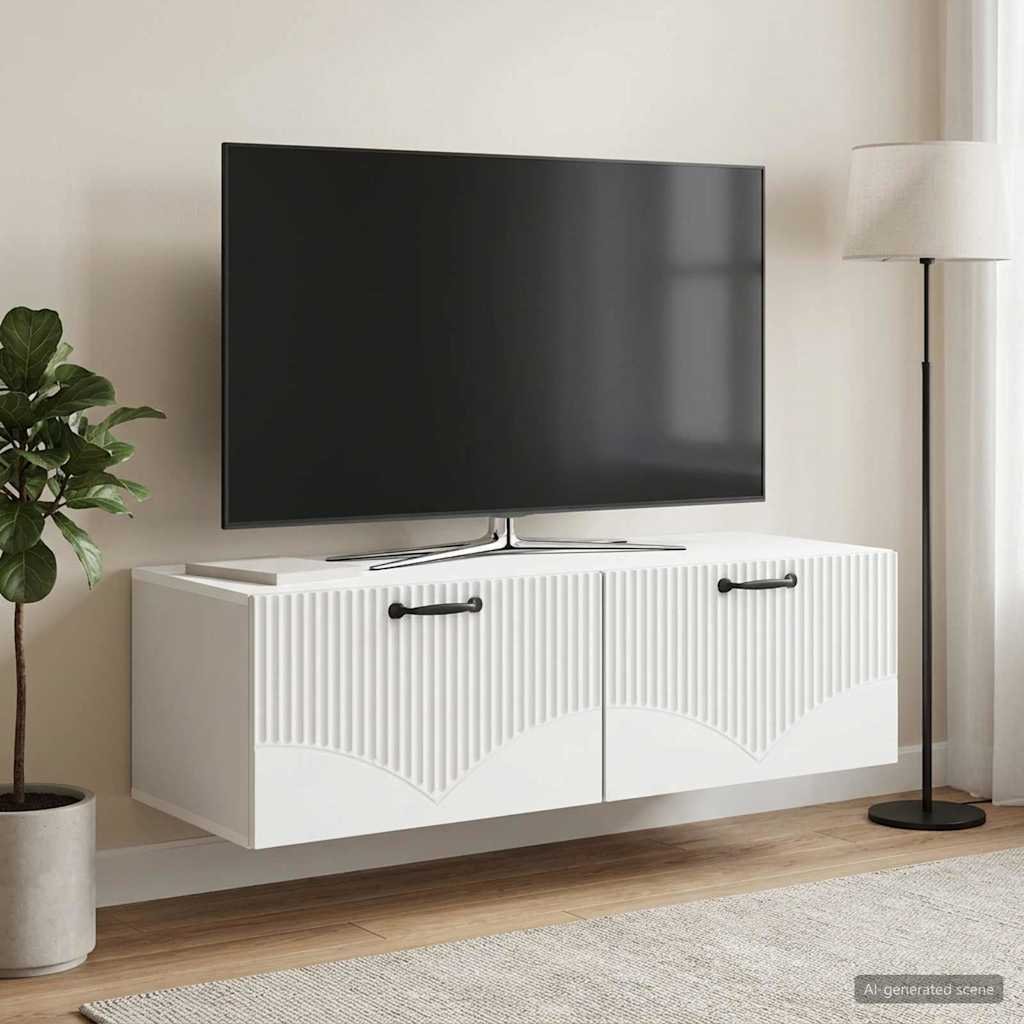 Walplus Wood Wall Mounted TV Cabinet Wide Unit - White - 98 x 41 x 30 cm