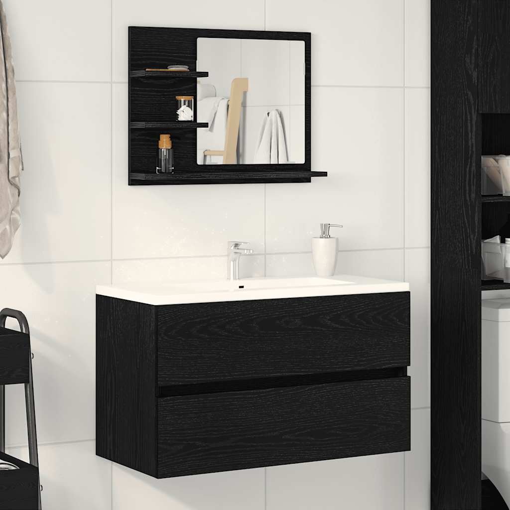 Walplus Engineered Wood Bathroom Mirror - Black Oak - 60 x 10.5 x 45 cm