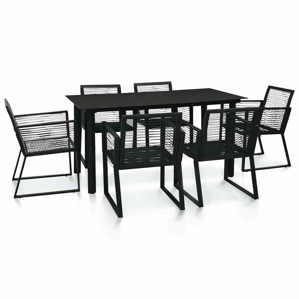 Walplus 7 Piece Rattan Outdoor Dining Set - Black - 150 x 80 x 74 cm