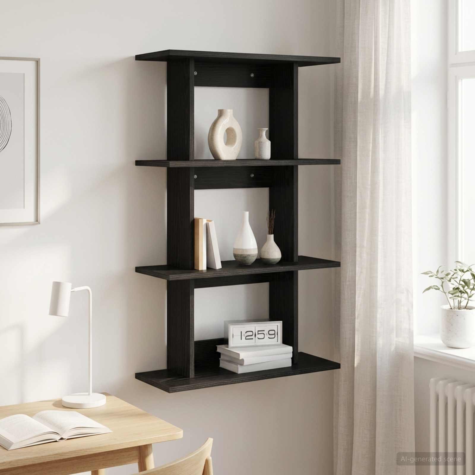 Walplus Engineered Wood Wall Shelf - Dark Oak - 56 x 20 x 90 cm