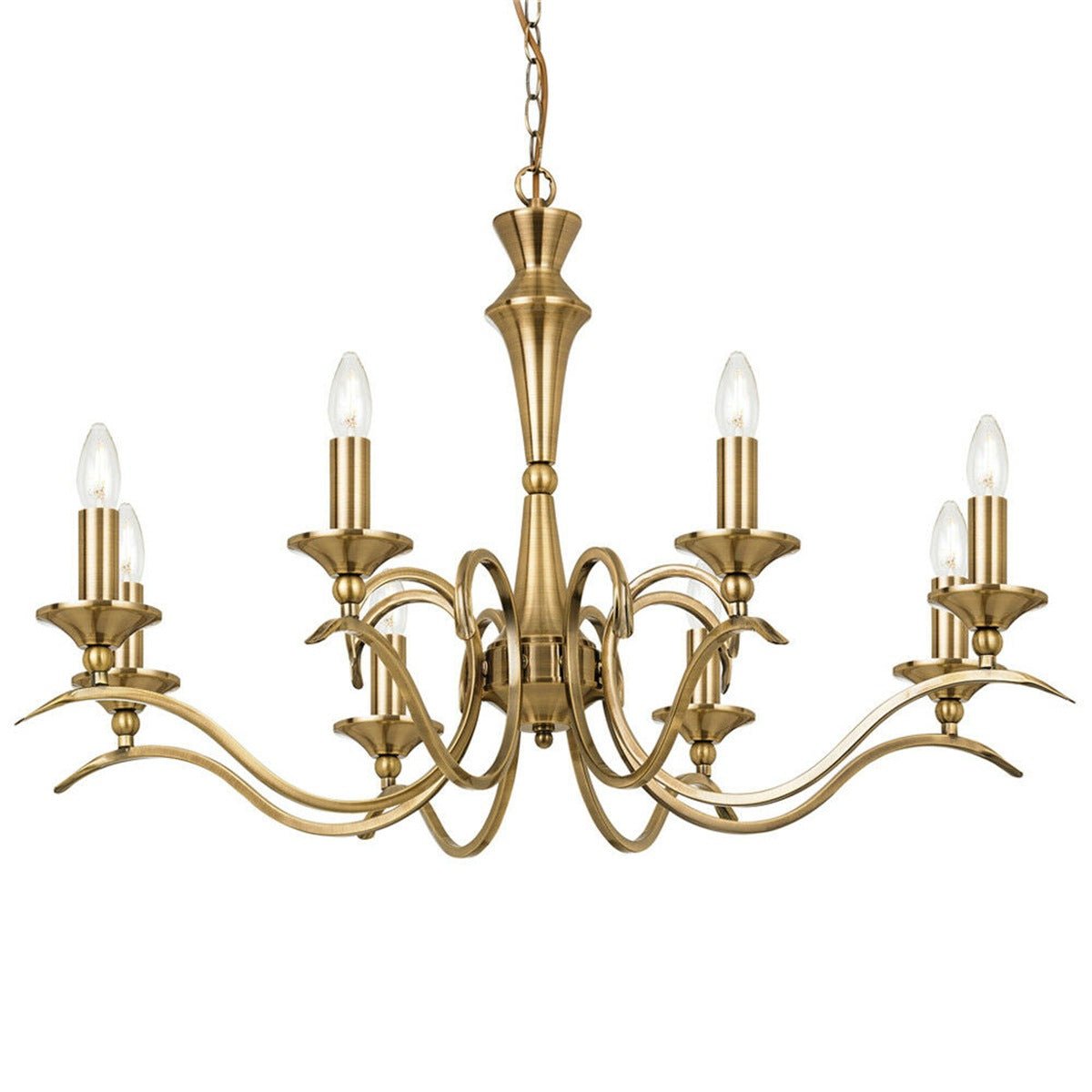 Loops Direct Steel 8 Light Chandelier - Antique Brass