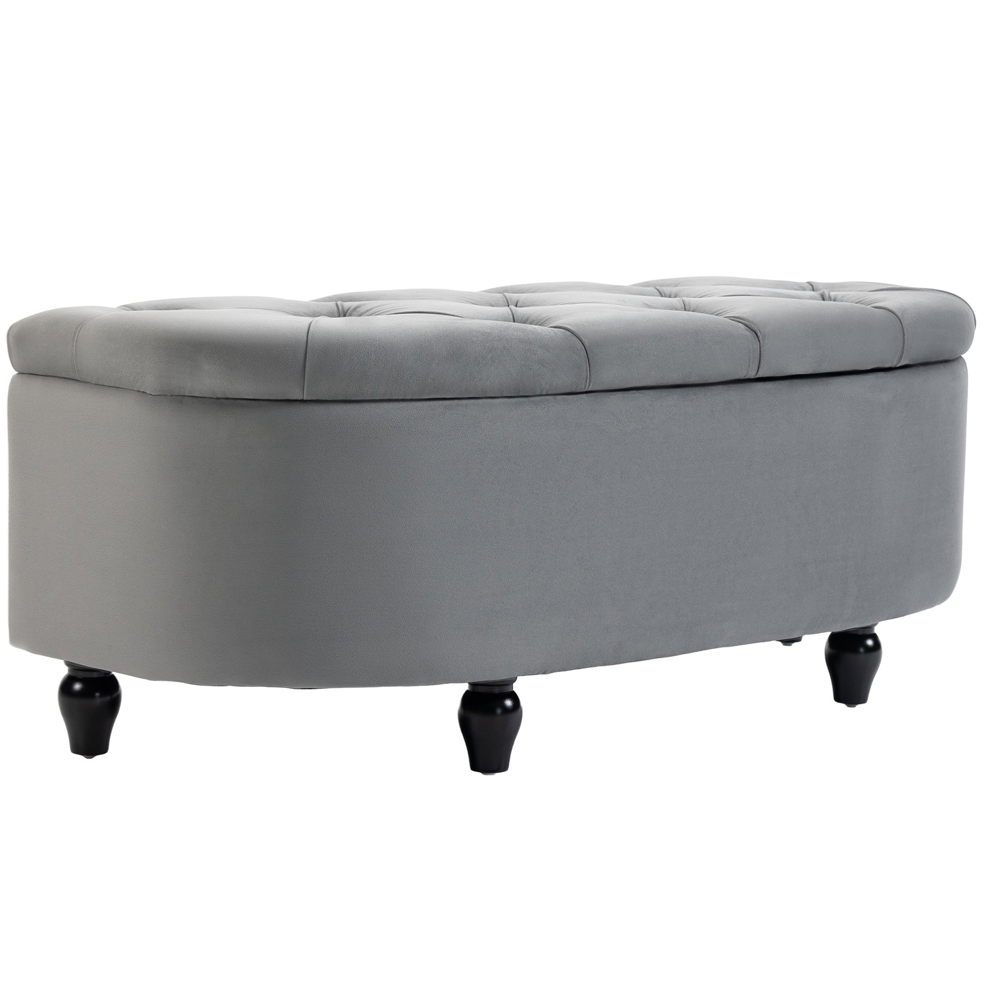 HOMCOM Semi Circle Ottoman Storage Bench with Rubberwood Legs - Dark Grey