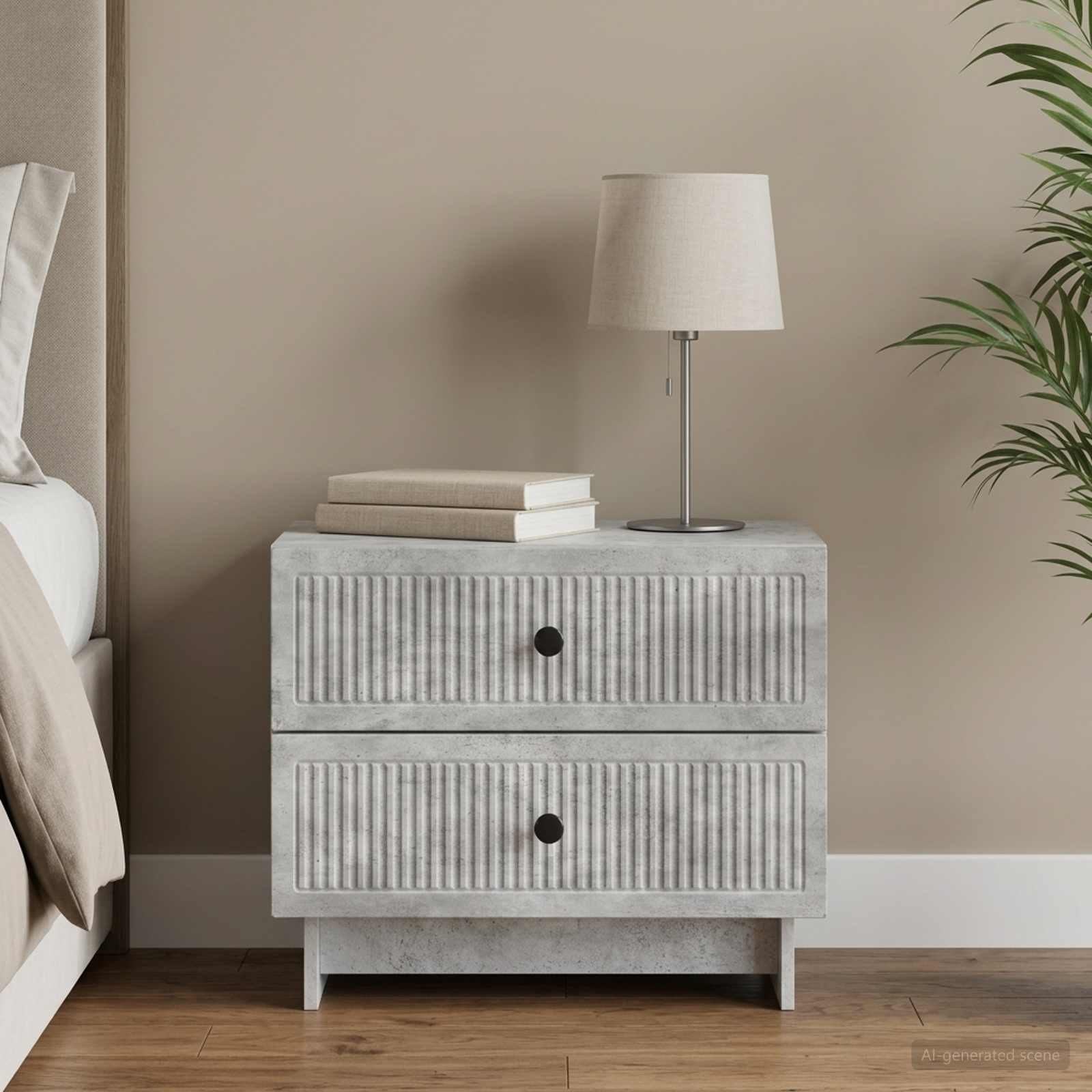 Walplus 1 Drawer Bedside Cabinet - Concrete Grey - 62 x 34.5 x 47.5 cm