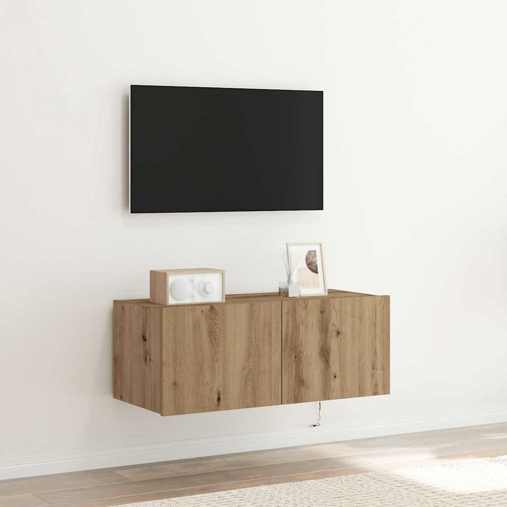 Walplus Engineered Wood TV Wall Cabinet - Artisan Oak - 80 x 35 x 31 cm