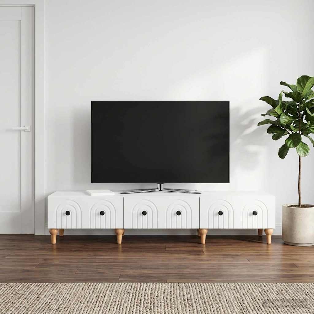 Walplus Wood TV Cabinet with Drawers Open Shelf - White - 147 x 34.5 x 30 cm