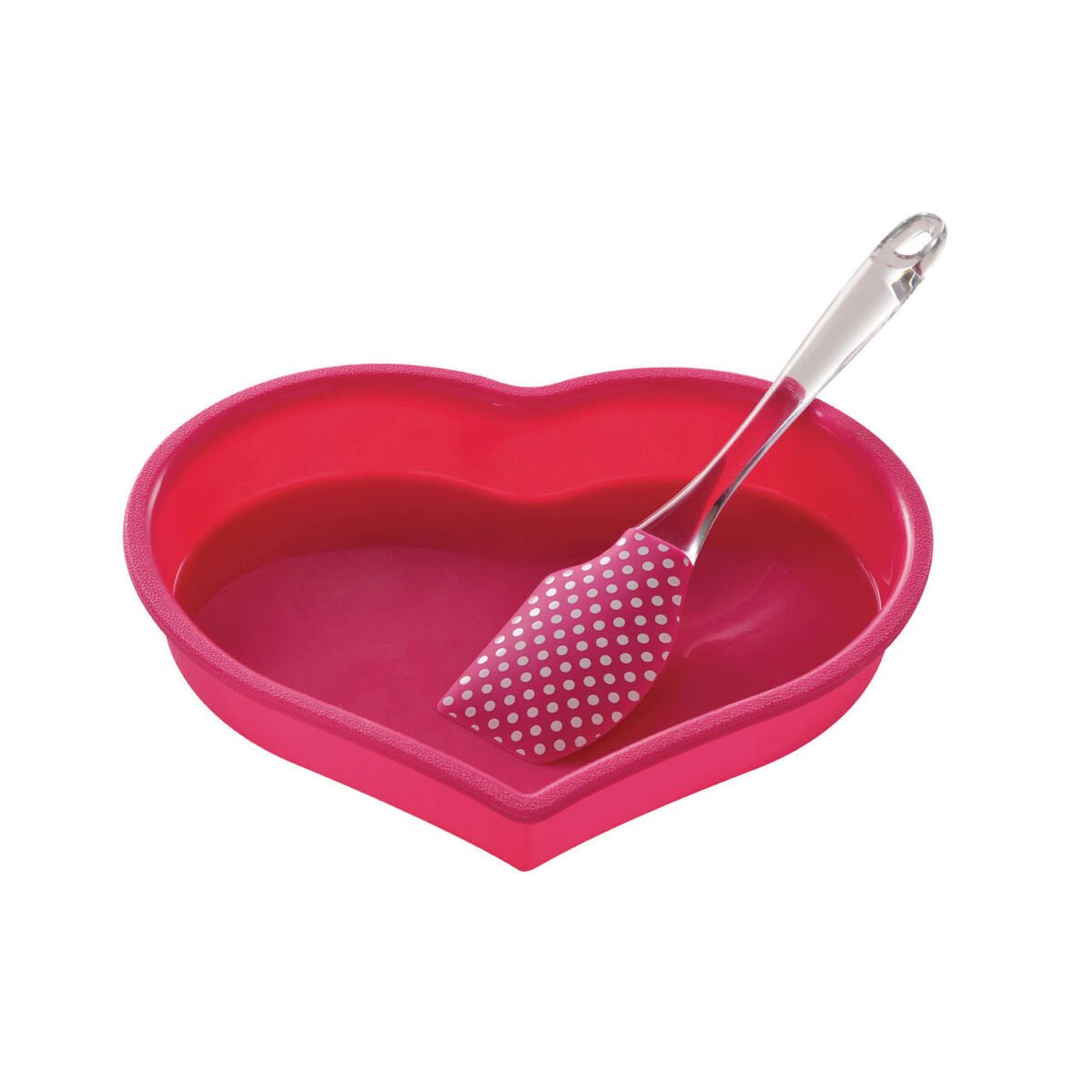 Orsina Hallie Heart Silicone Mould And Spatula Baking Set - Pink