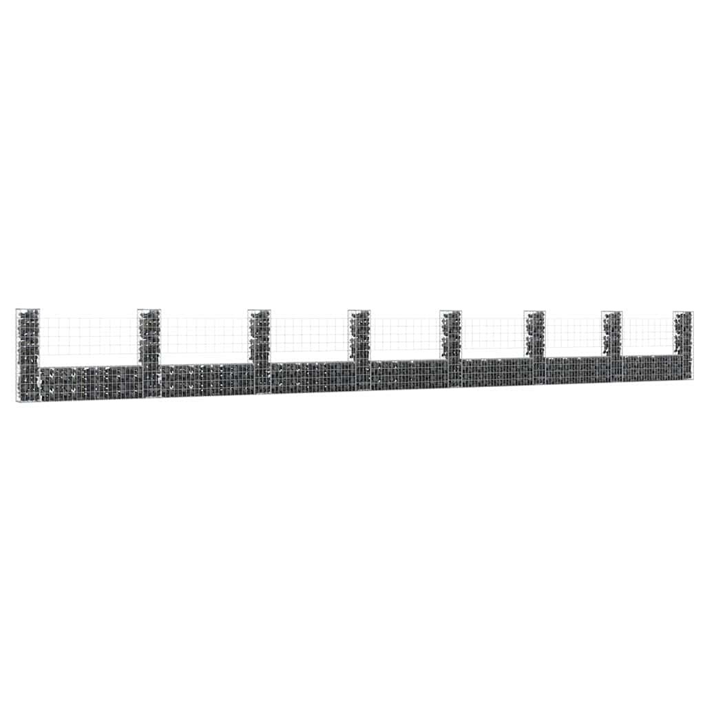 Walplus Iron U-shape Gabion Basket with 8 Posts - Silver - 860 x 20 x 100 cm
