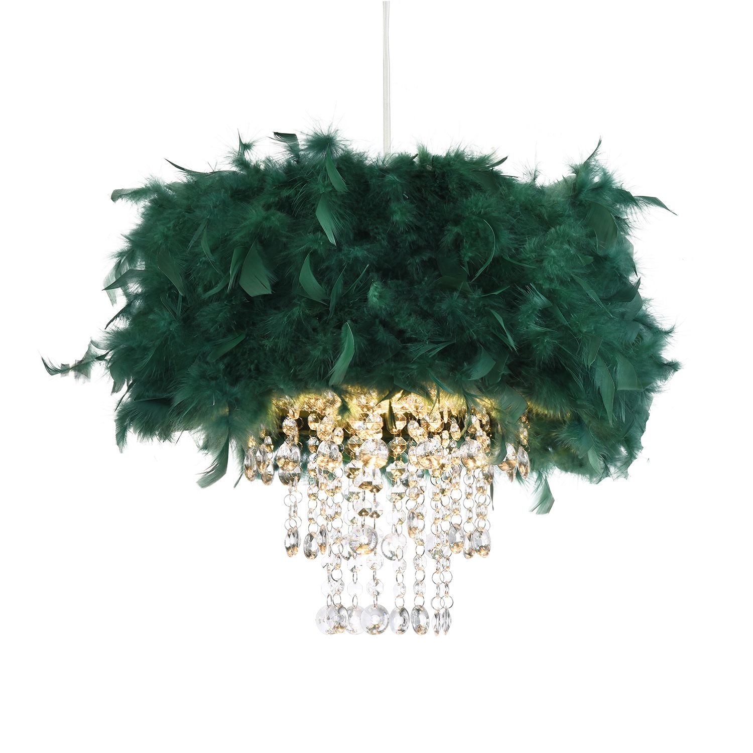 Happy Homewares Dark Green Feather with Transparent Pendant Shade - 32cm
