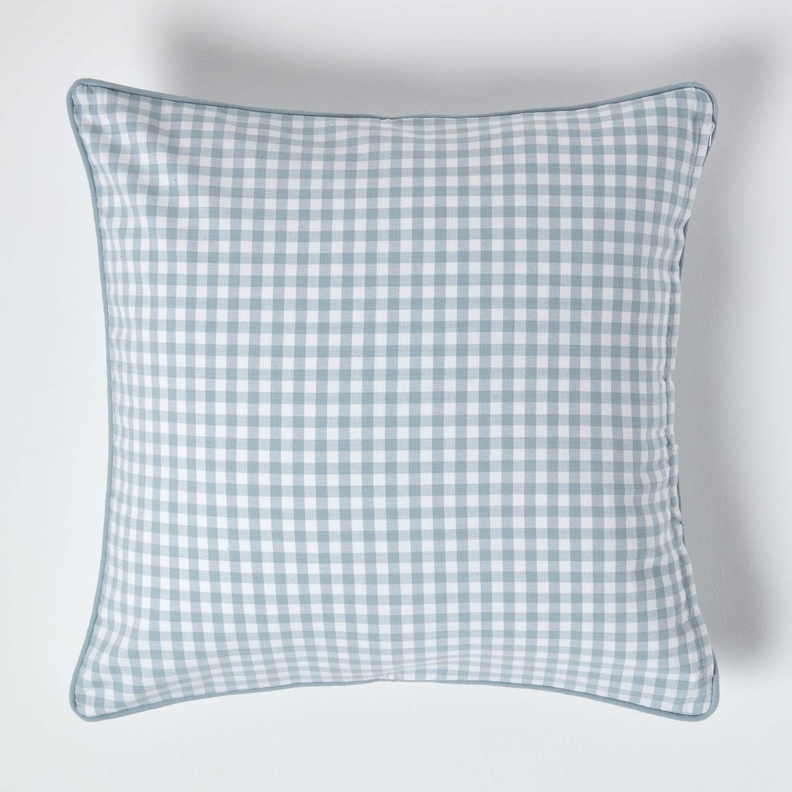 Homescapes Blue Cotton Gingham Check Cushion Cover - 60 x 60 cm