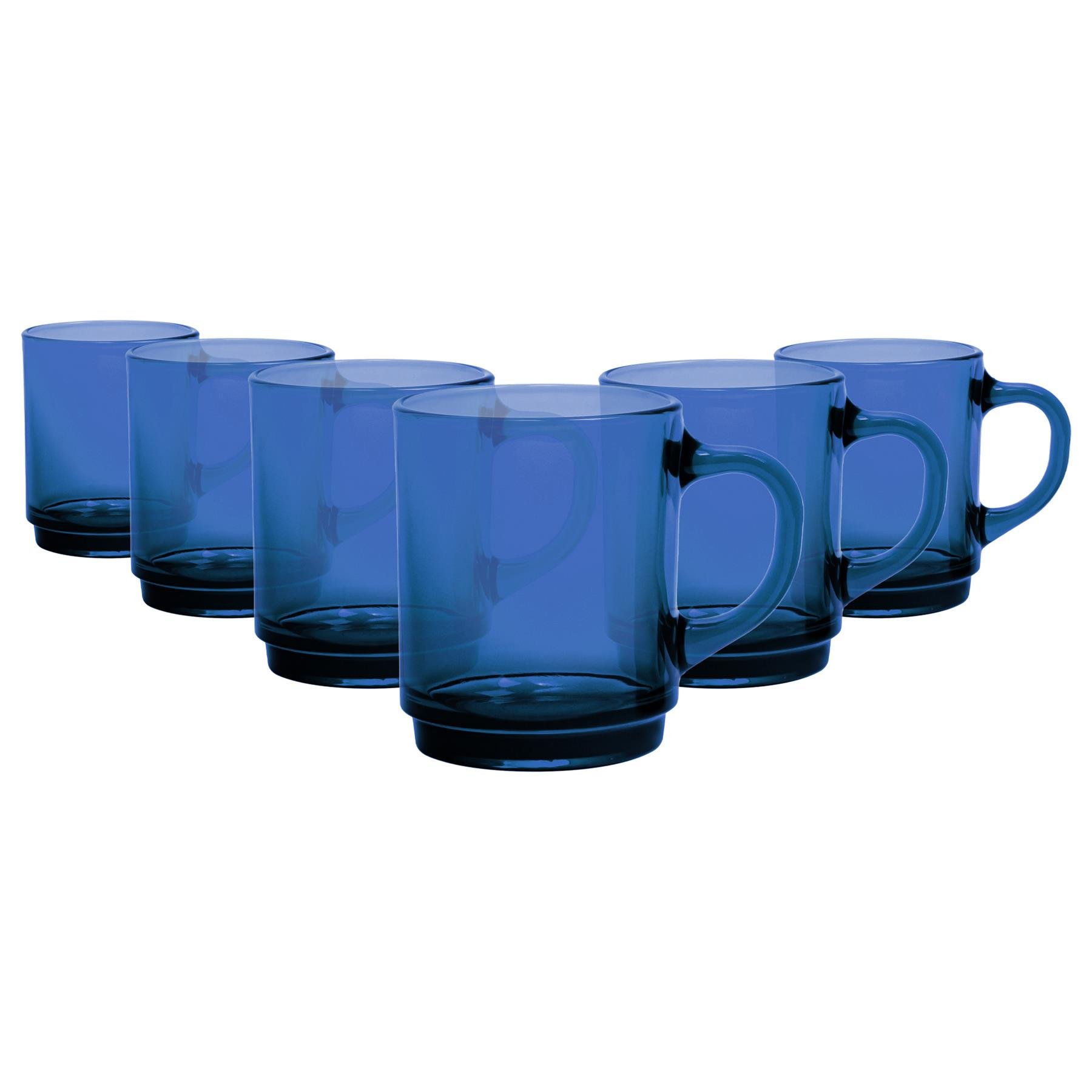 Duralex Versailles 260ml Glass Coffee Mugs Pack of 6 - Light Blue