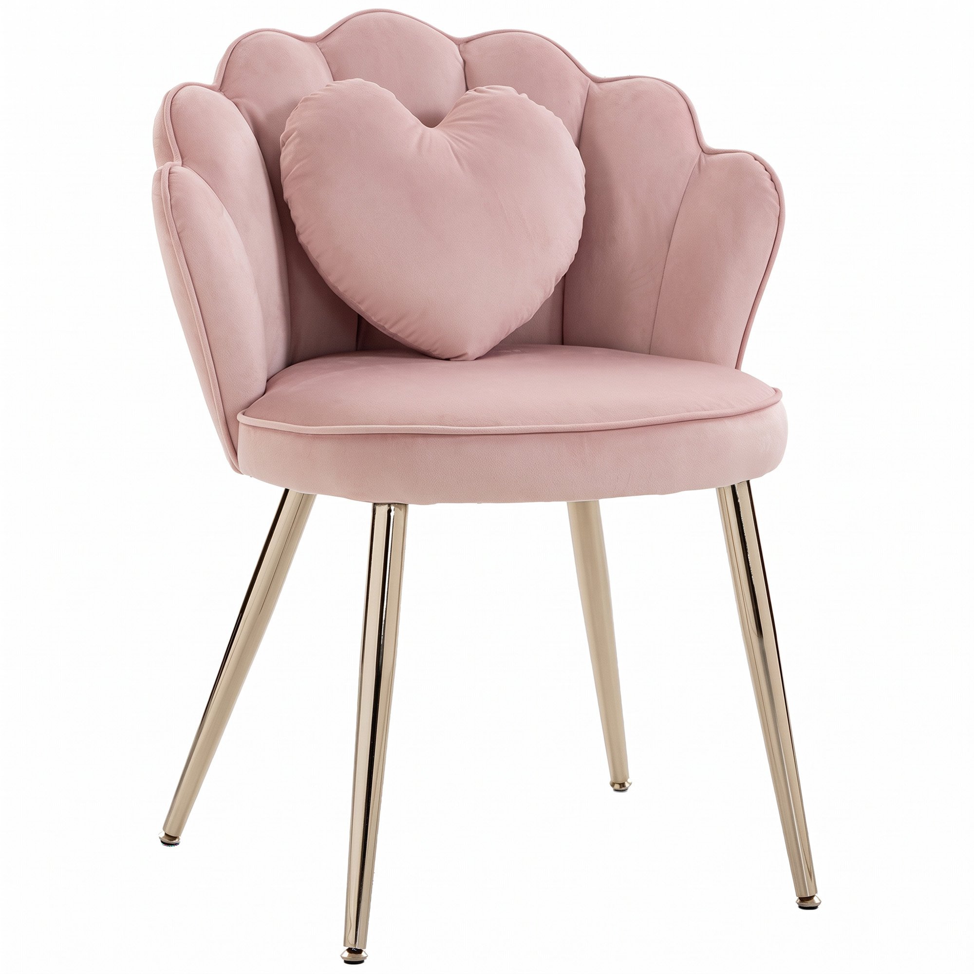 HOMCOM Lotus Modern Petal Backrest Velvet Upholstered Vanity Chair - Pink