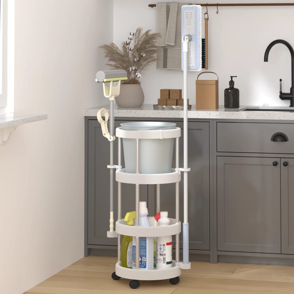 Walplus Cleaning Trolley with Storage Basket - Silver & White - 34 x 75 cm