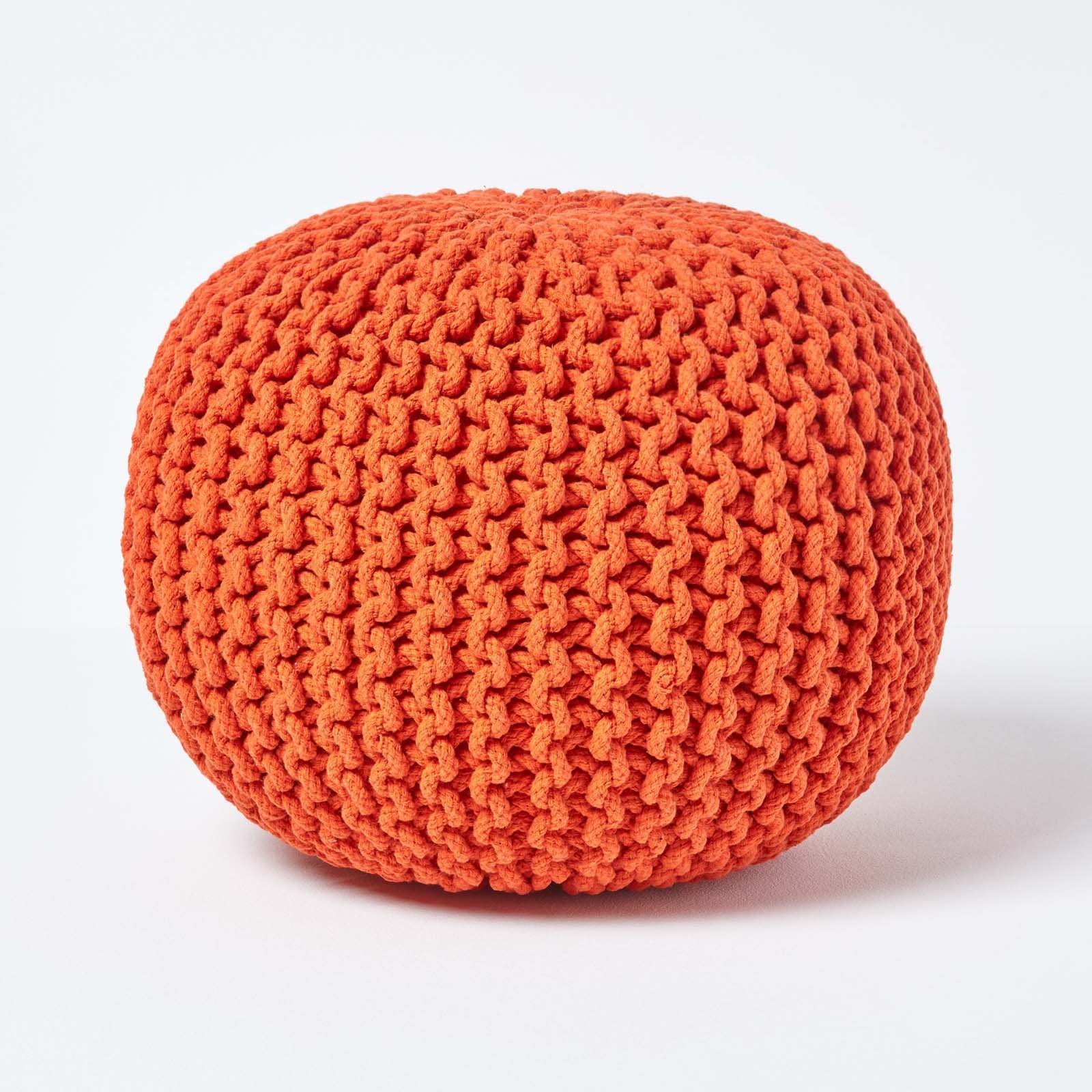 Homescapes Round Cotton Knitted Pouffe Footstool – Burnt Orange