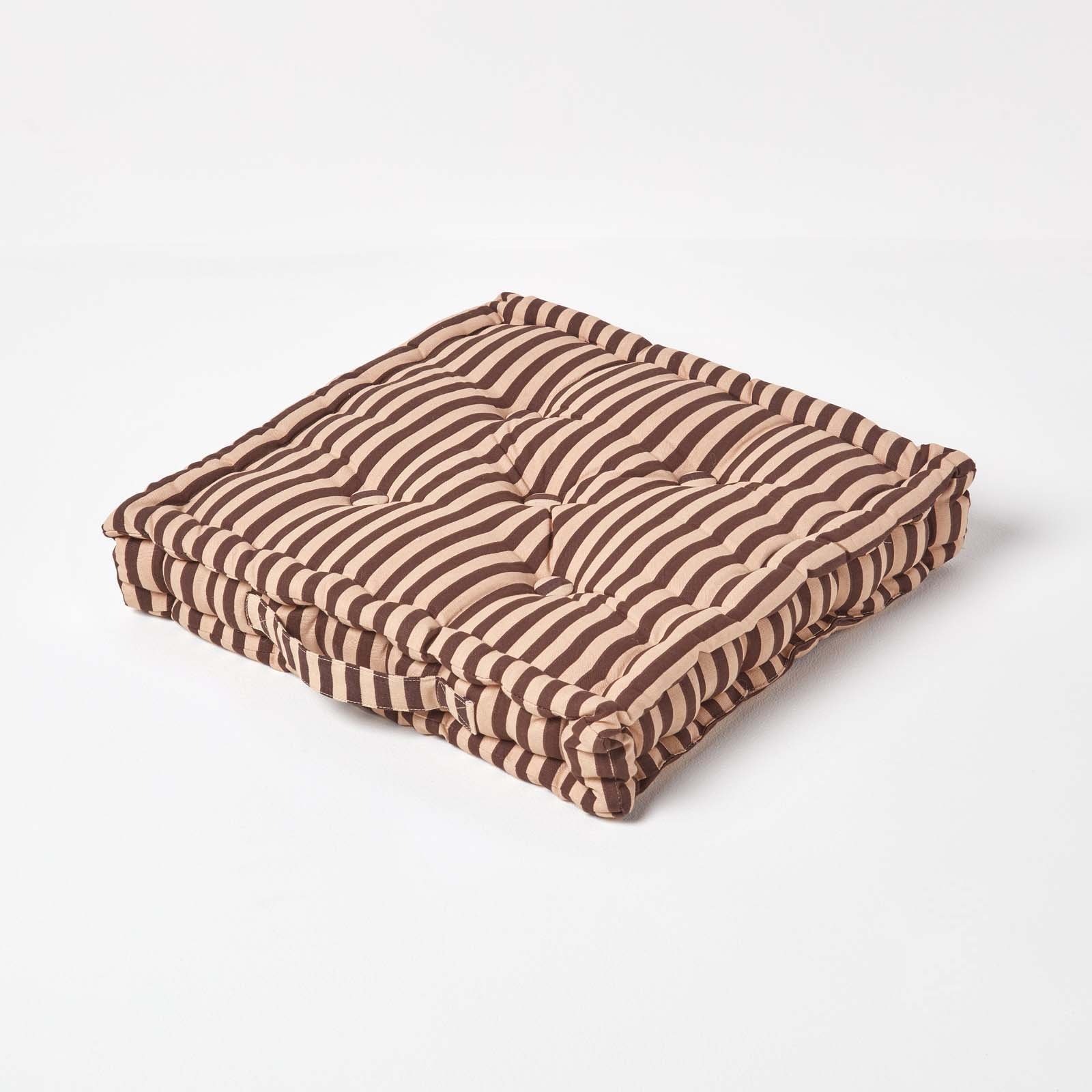 Homescapes Cotton Thin Stripe Floor Cushion – 40 x 40 cm – Brown & Beige