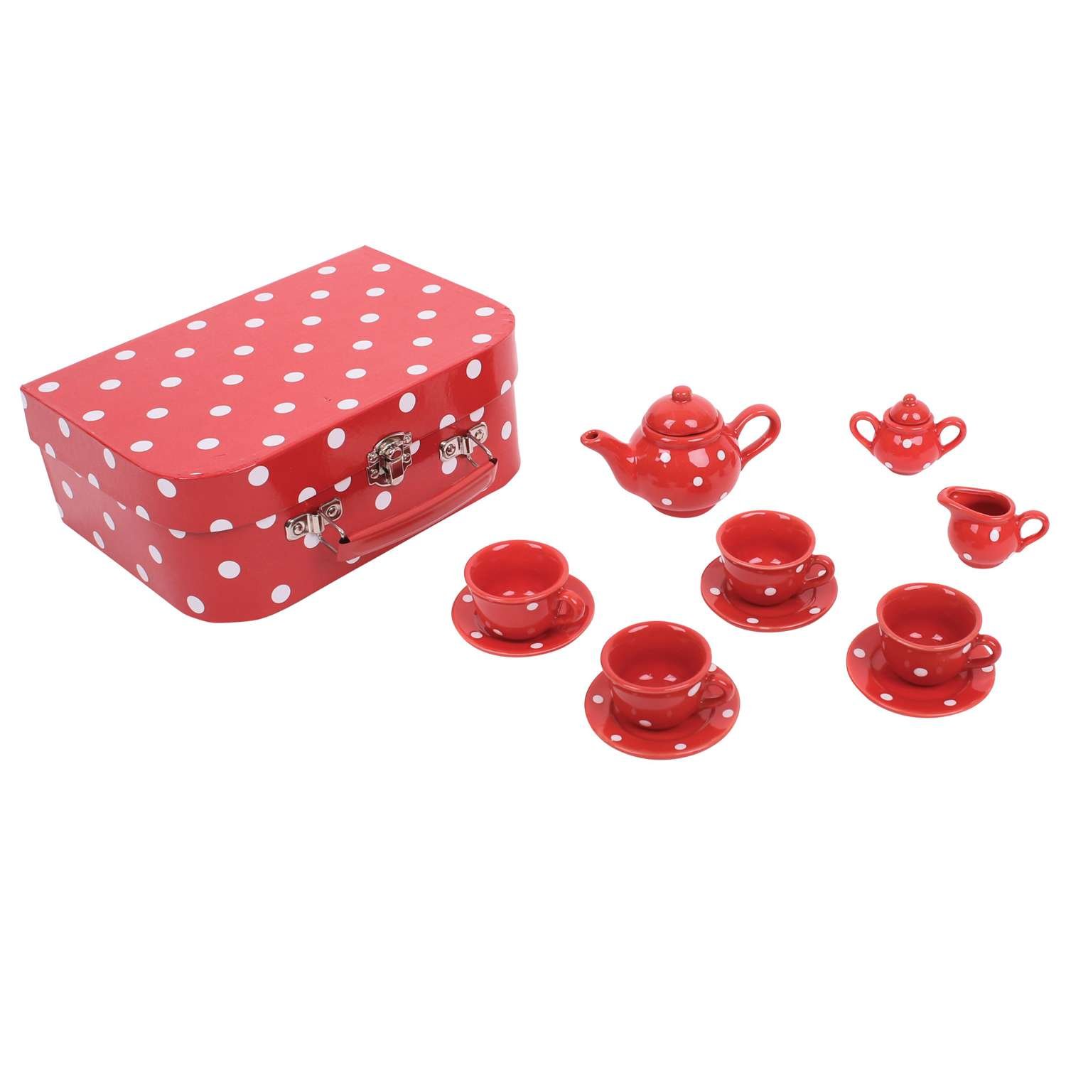 Bigjigs Toys Red Polka Dot Tea Set - 3 Years +