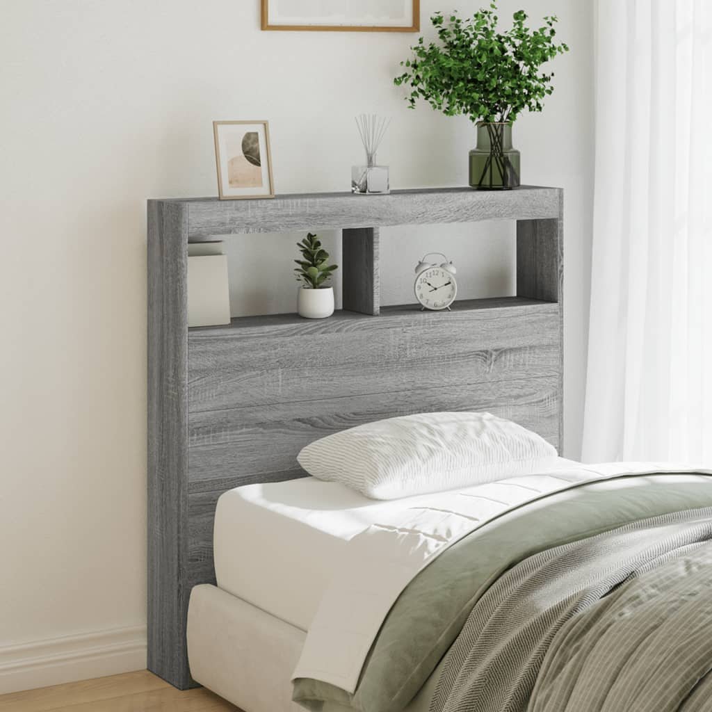 Walplus Engineered Wood LED Headboard Cabinet - Grey and Oak - 100 x 17 x 102 cm