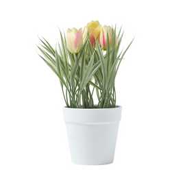 Homescapes Silk-like Polyester Artificial Tulips in Round Plastic Pot - Pink