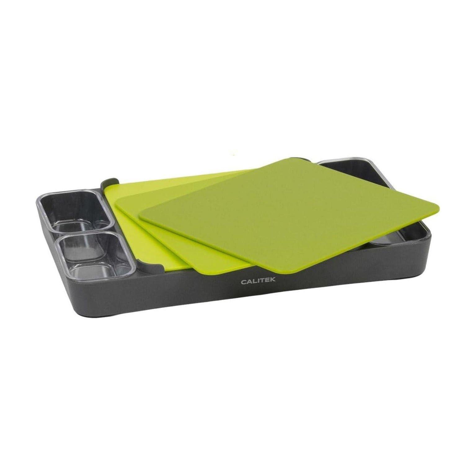 Calitek Set of 3 Chopping Board Set with Holder - Green