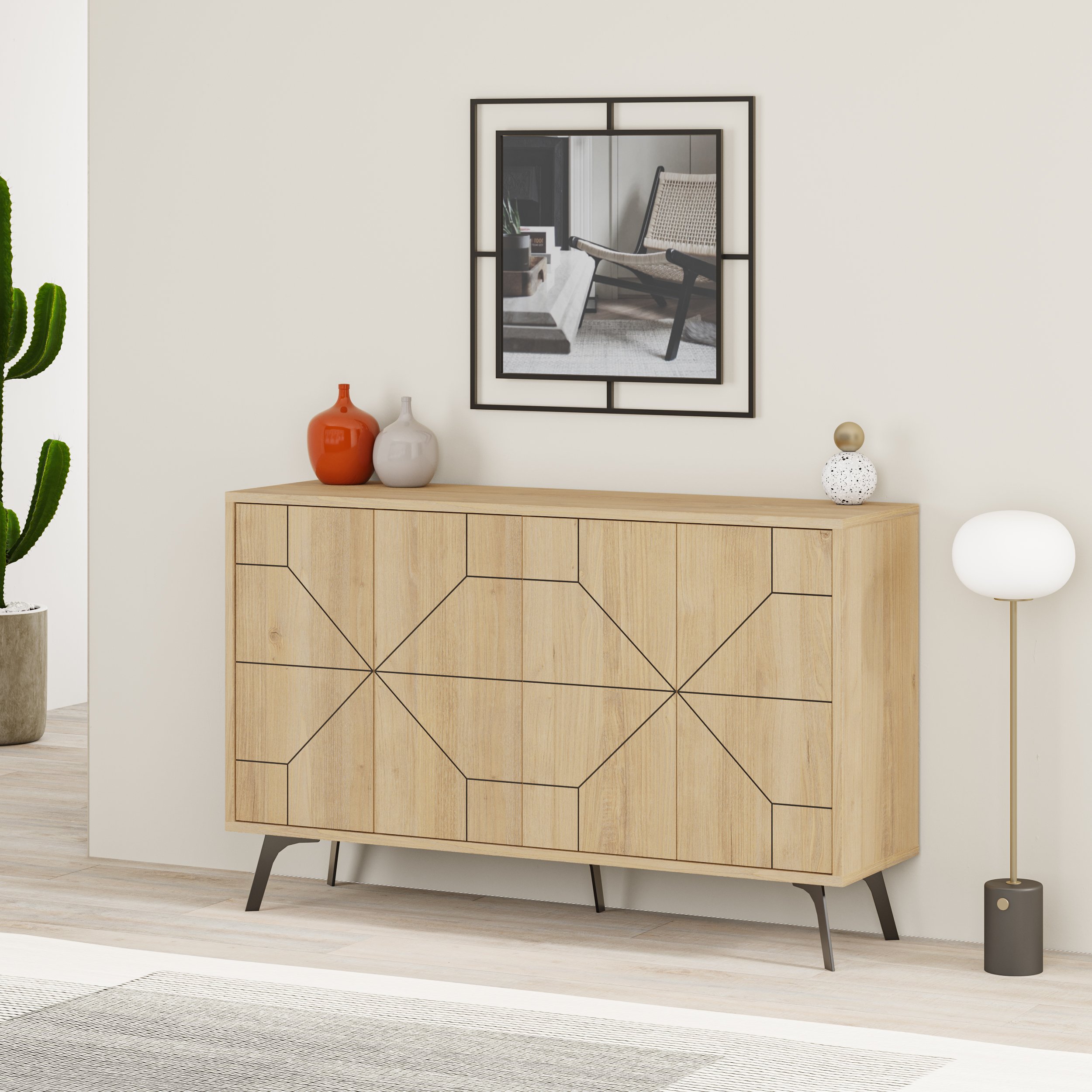 Decortie Dune 4 Sliding Door Sideboard - Oak