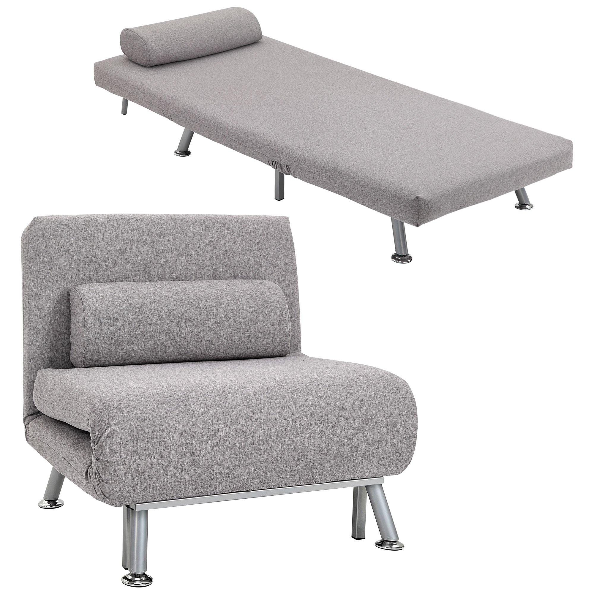 HOMCOM LinenSingle Sofa Chair Bed with 5 Position Adjustable Backrest - Grey