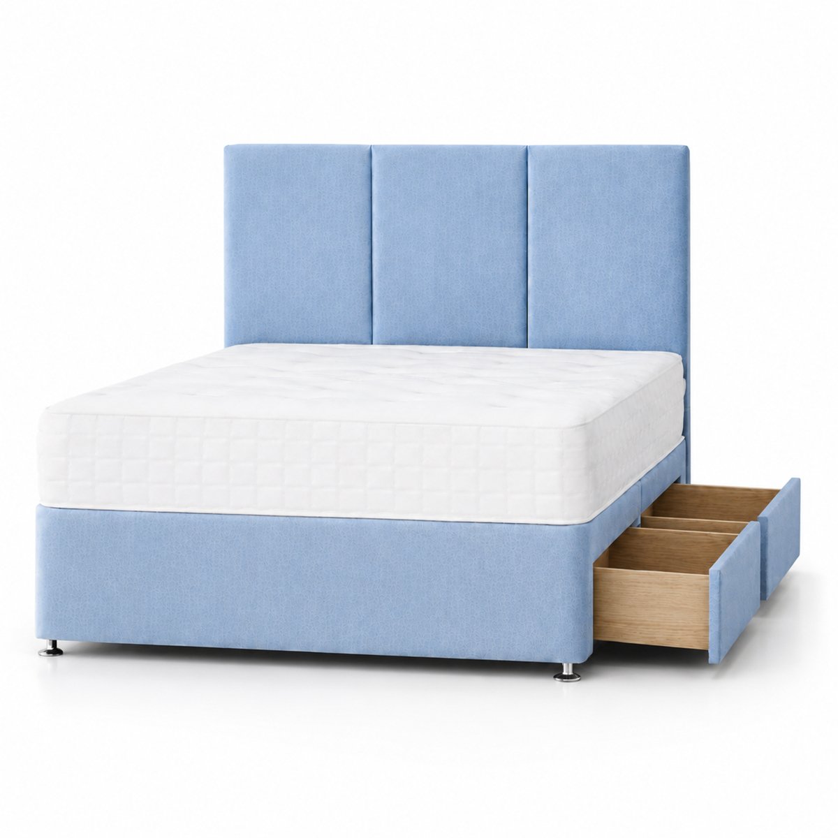 Comfy Deluxe 4ft6 Double   2 Drawer Plush Velvet Divan Bed Set -  Sky Blue