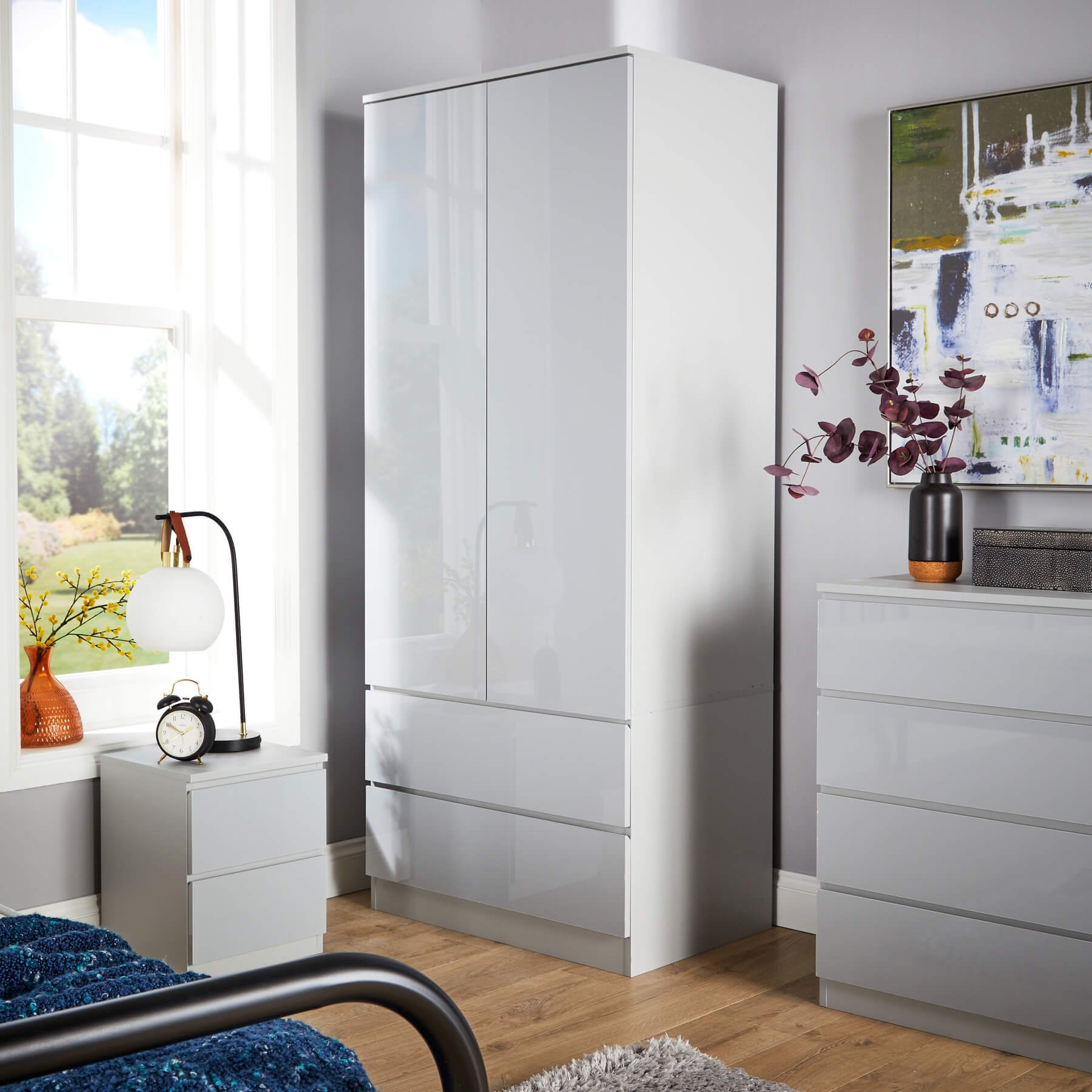 Home Source Lugano 2 Door 2 Drawer Wardrobe - Grey