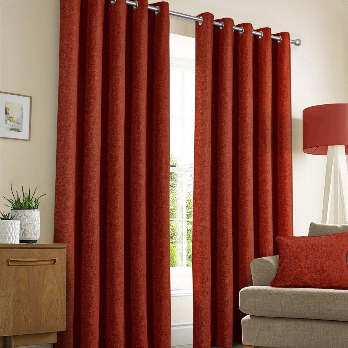 Sundour Amberley Eyelet Curtains - Terracotta - 117 x 137cm