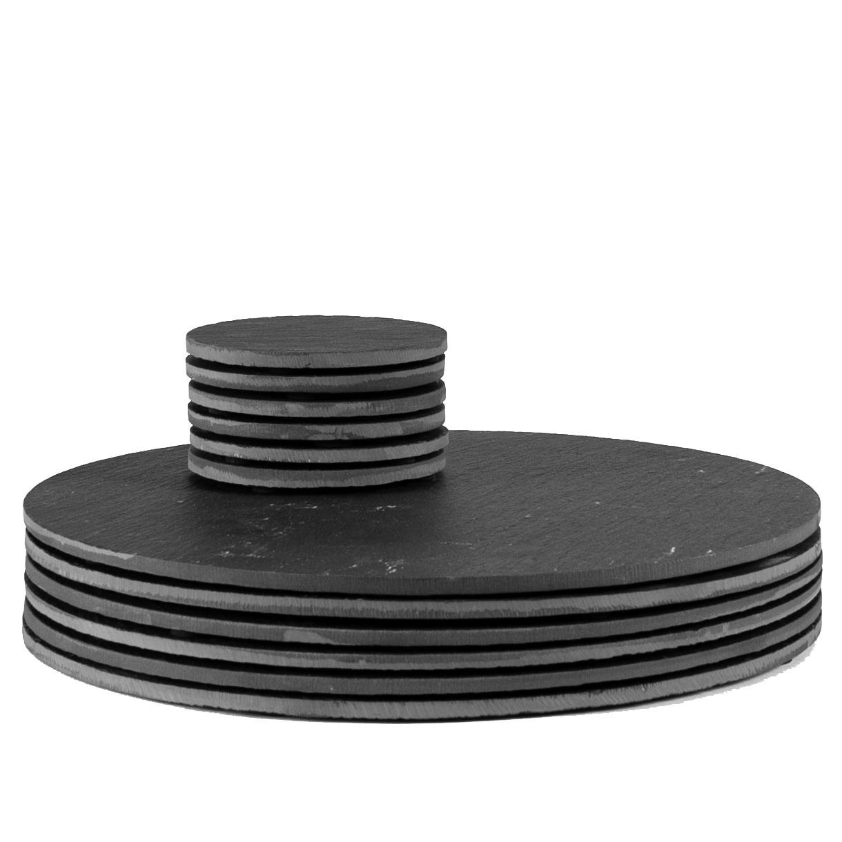 Argon Tableware 12 Piece Linea Round Slate Placemats & Coasters Set