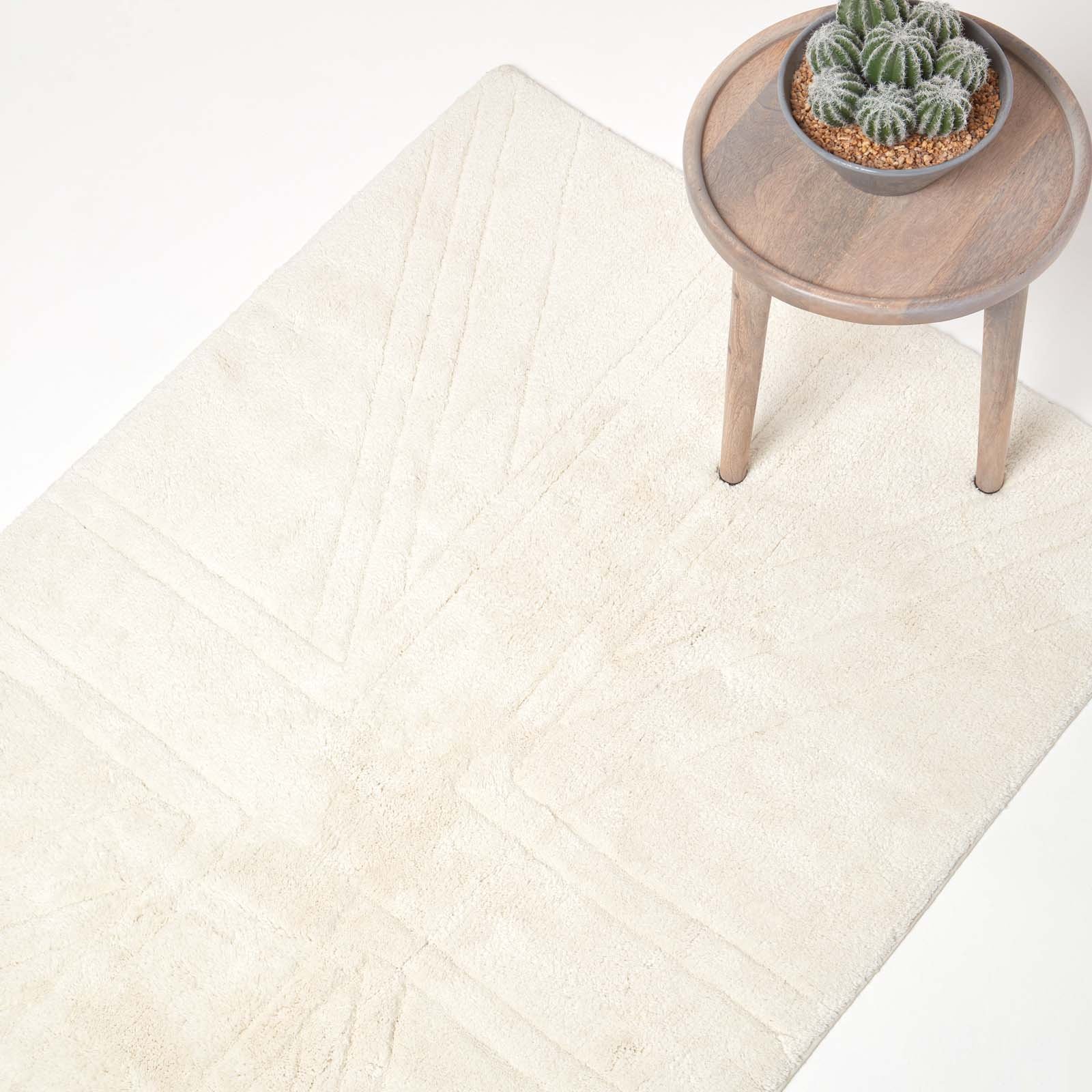Homescapes Tufted Rug Union Jack Plain Embossed Mat - Cream