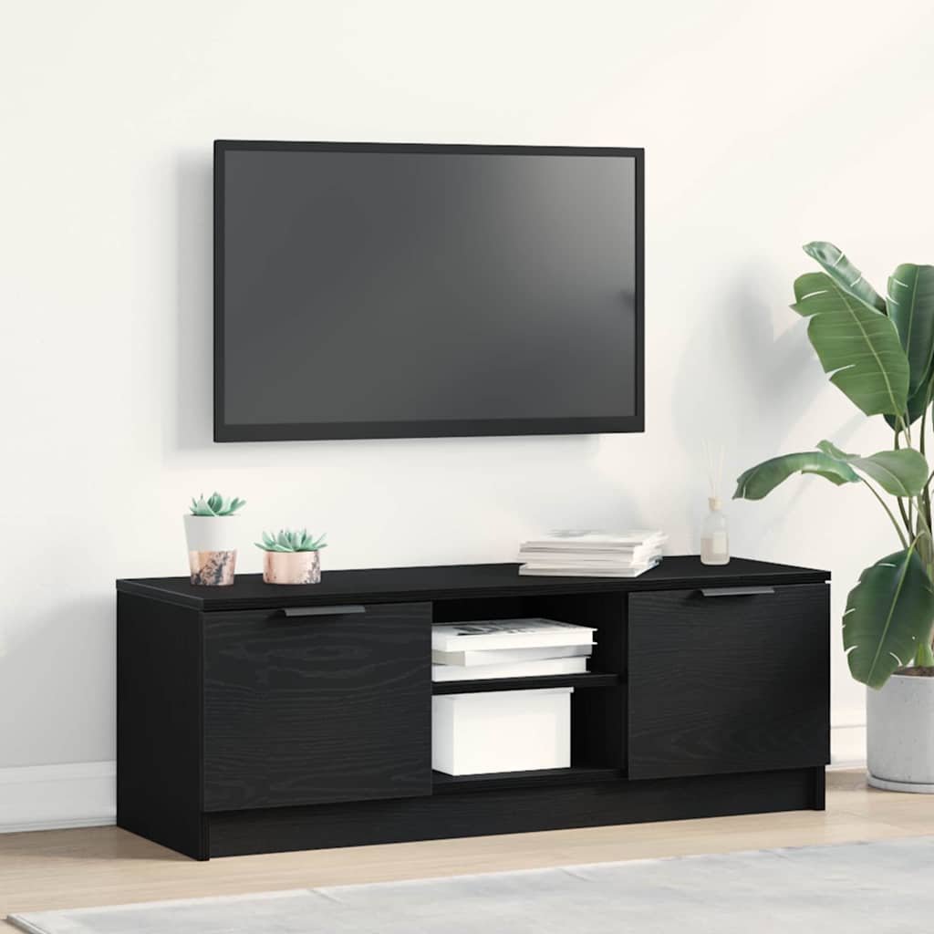 Walplus Engineered Wood 2 Doors TV Cabinet - Black Oak - 102 x 32 x 35.5 cm