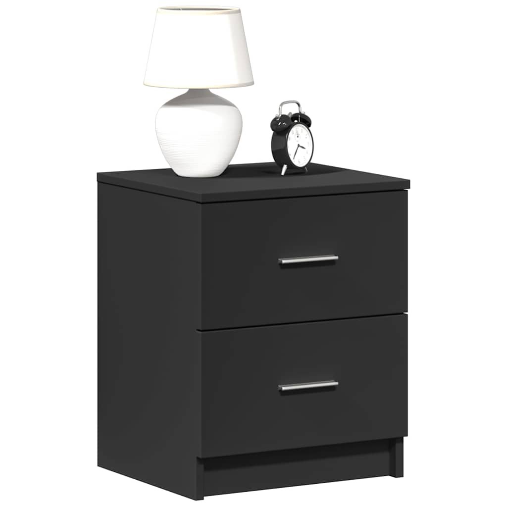 Walplus Pack of 2 2 Drawer Bedside Cabinet - Black - 40 x 36 x 50 cm