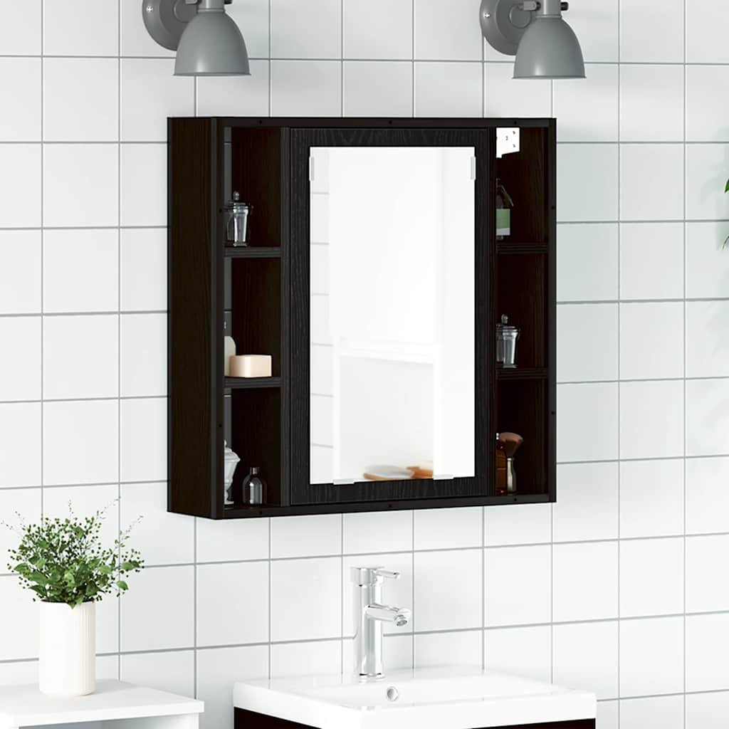 Walplus Engineered Wood Bathroom Mirror Cabinet - Black Oak - 60 x 16 x 60 cm