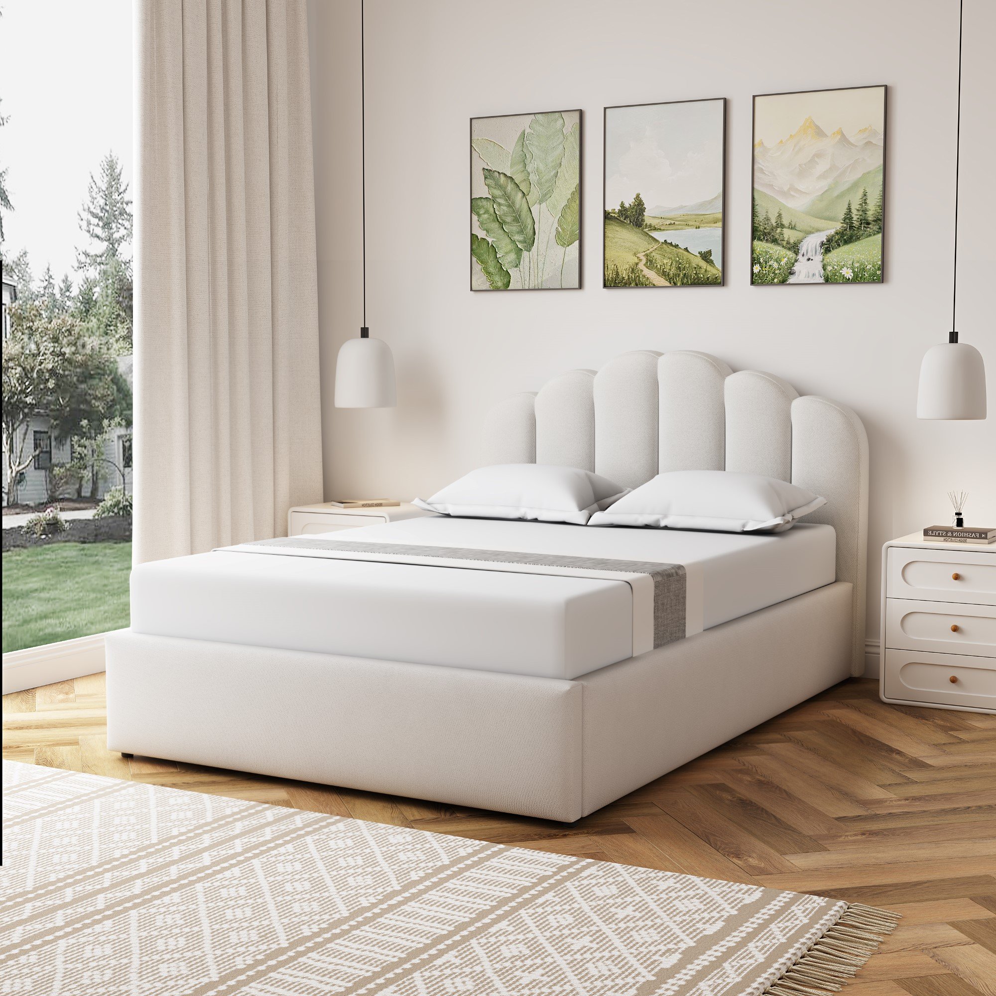 Artemis Home Ranson Fabric Ottoman Bed Frame - 135cm Double - Beige