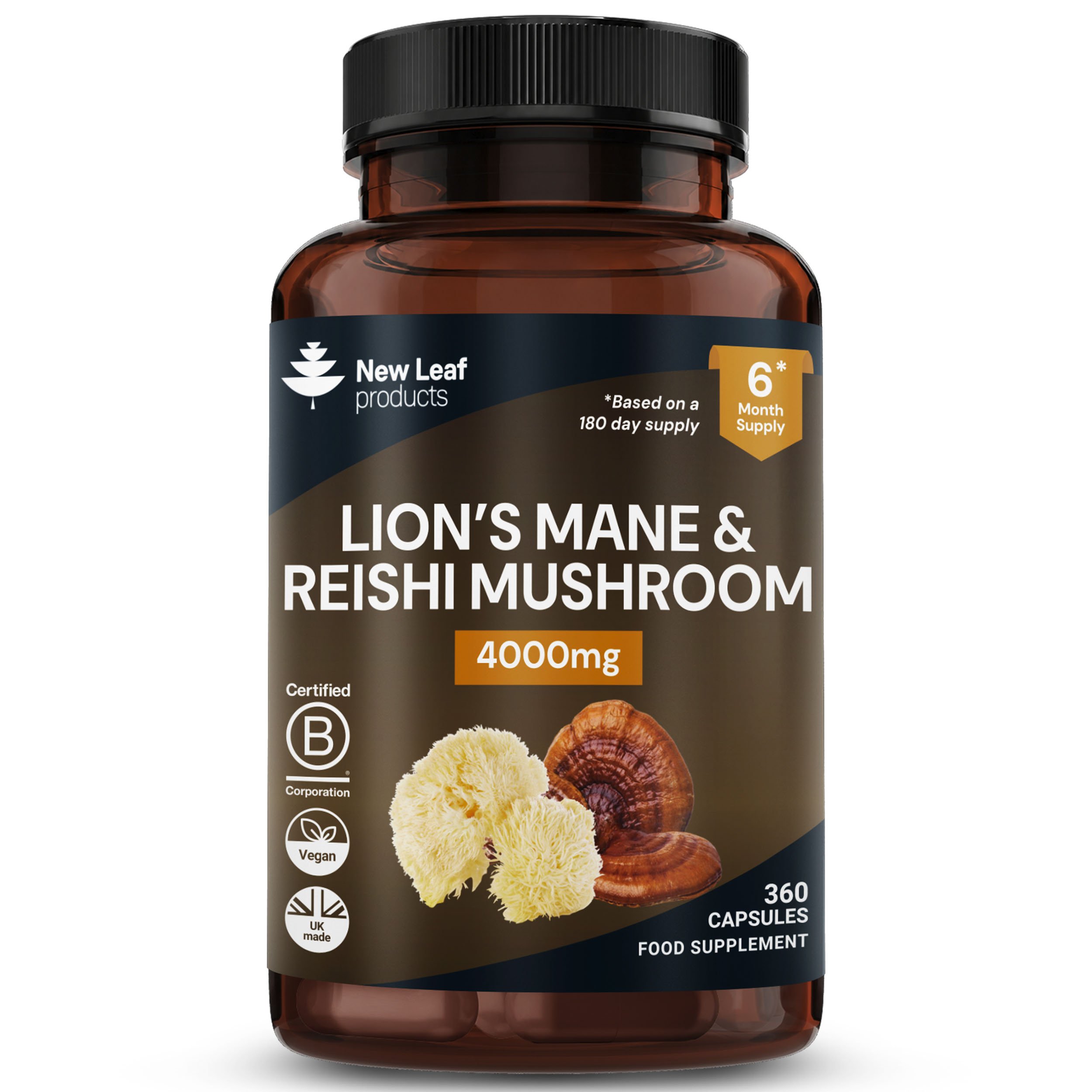 New Leaf Lions Mane & Reishi Mushroom 4000mg - 360 Capsules