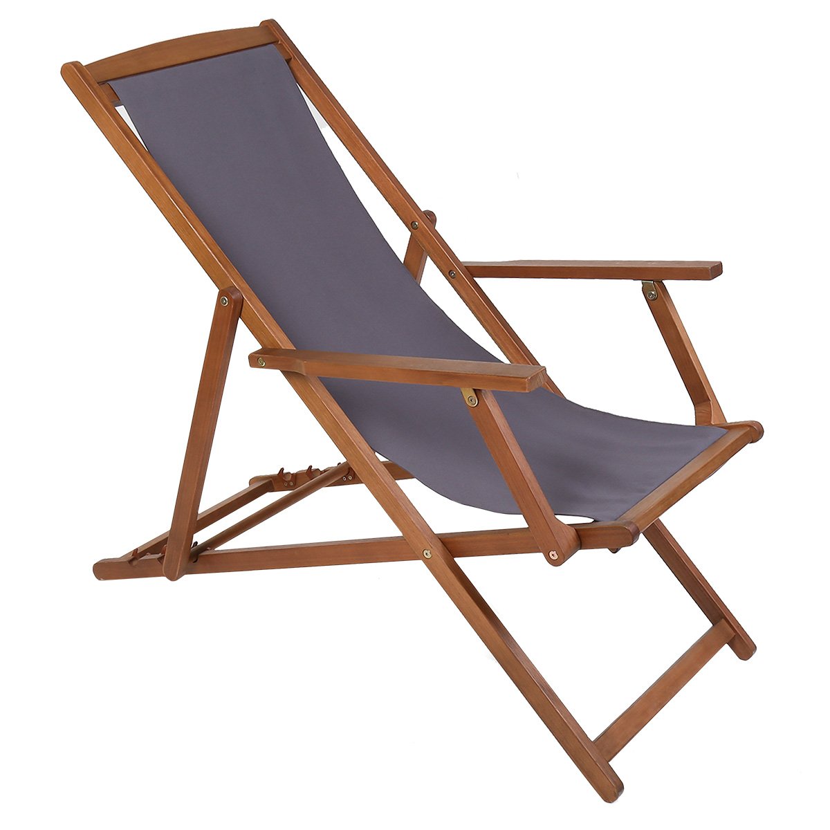 Charles Bentley Folding FSC Wooden Deck Chair Beach Sun Lounger - Grey
