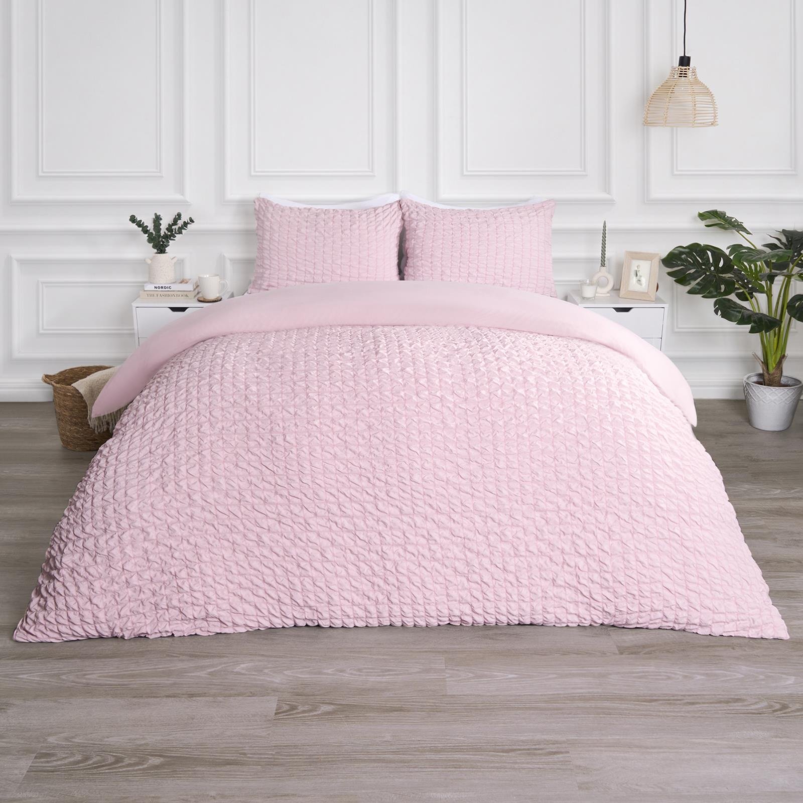 OHS Seersucker Duvet Cover Set Geo Blush - Double
