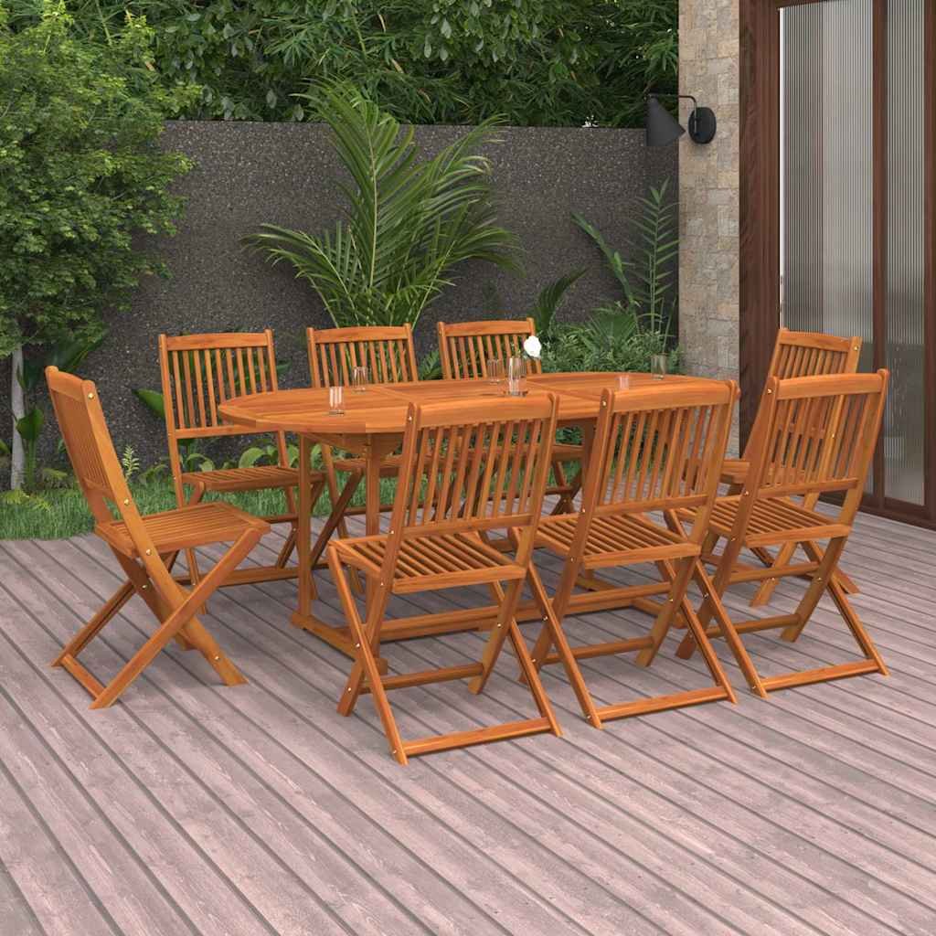 Walplus 9 Piece Solid Acacia Wood Garden Dining Set - 180 x 90 x 75 cm