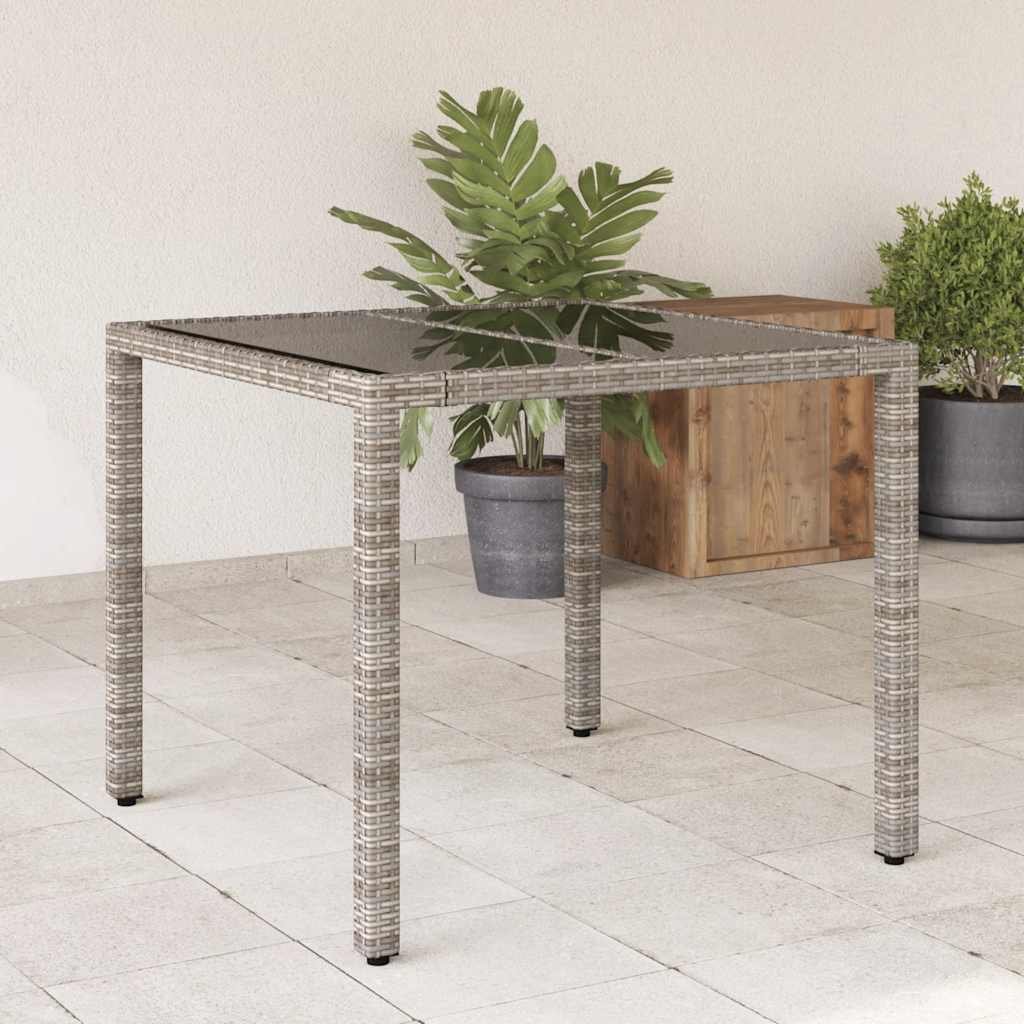 Walplus PE Rattan Garden Table with Top - Grey - 90 x 90 x 75 cm