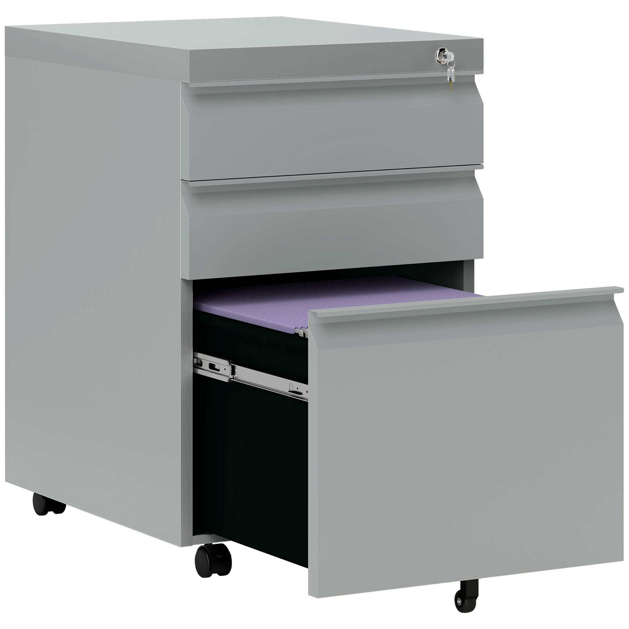 Vinsetto 3 Drawer Mobile Metal File Cabinet - Grey