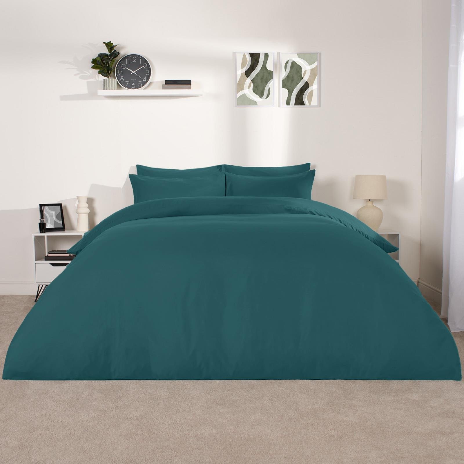OHS Plain Dyed Microfibre Duvet Cover Set Bedding Teal - King