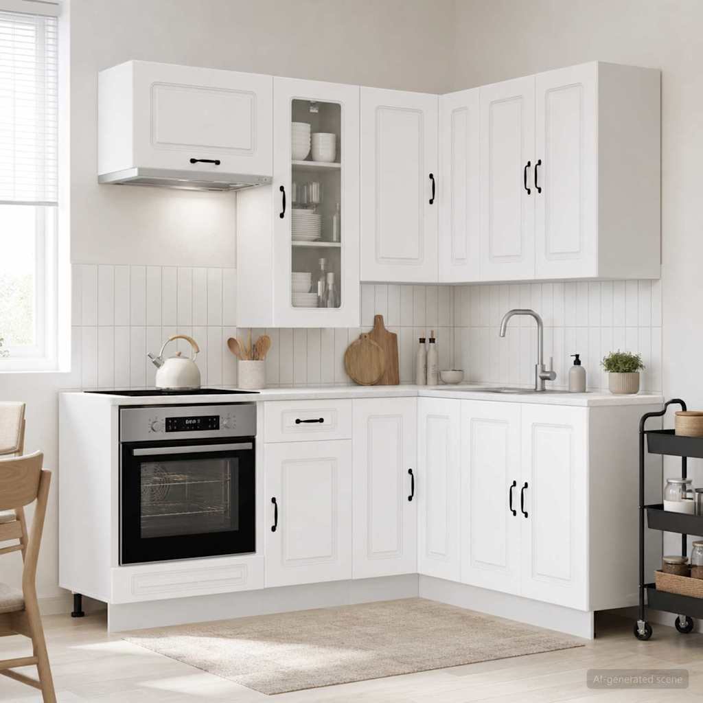 Walplus 8 Piece Engineered Wood Kitchen Unit Set - White