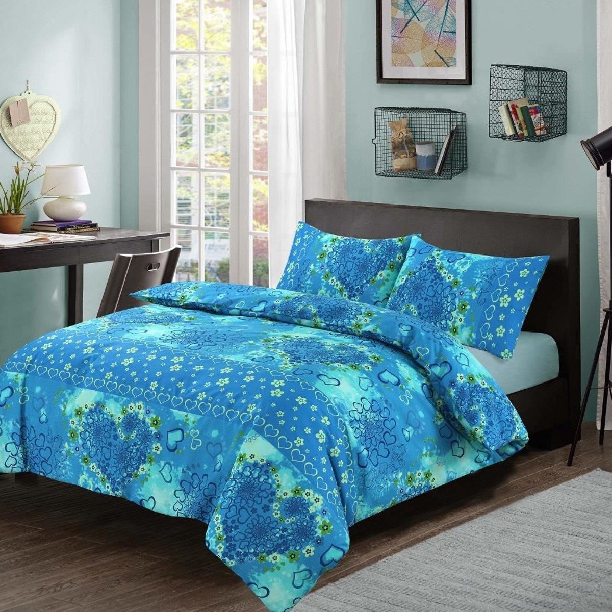 HomeSpace Direct Jasmin Teal Duvet Cover Set - Double