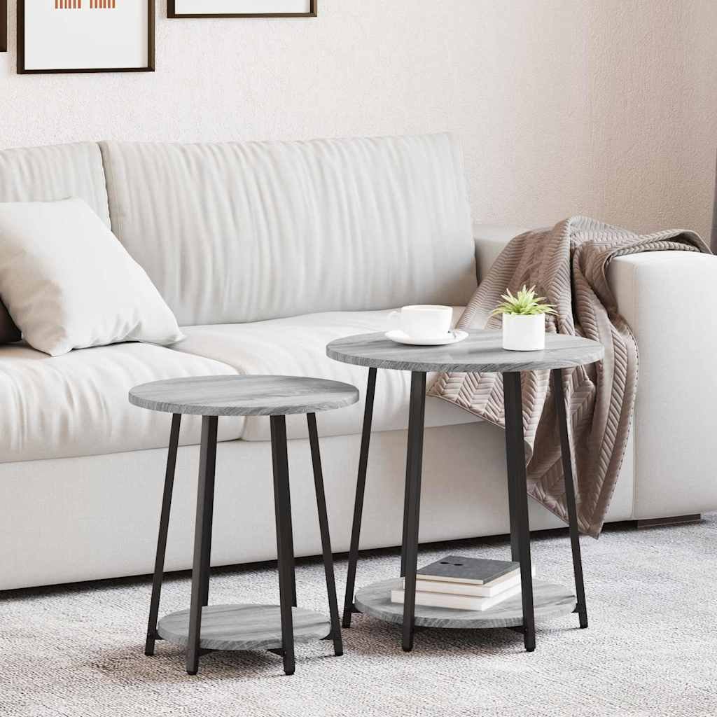 Walplus Pack of 2 Shelf Metal Side Table - Grey - 50 x 50 x 51 cm