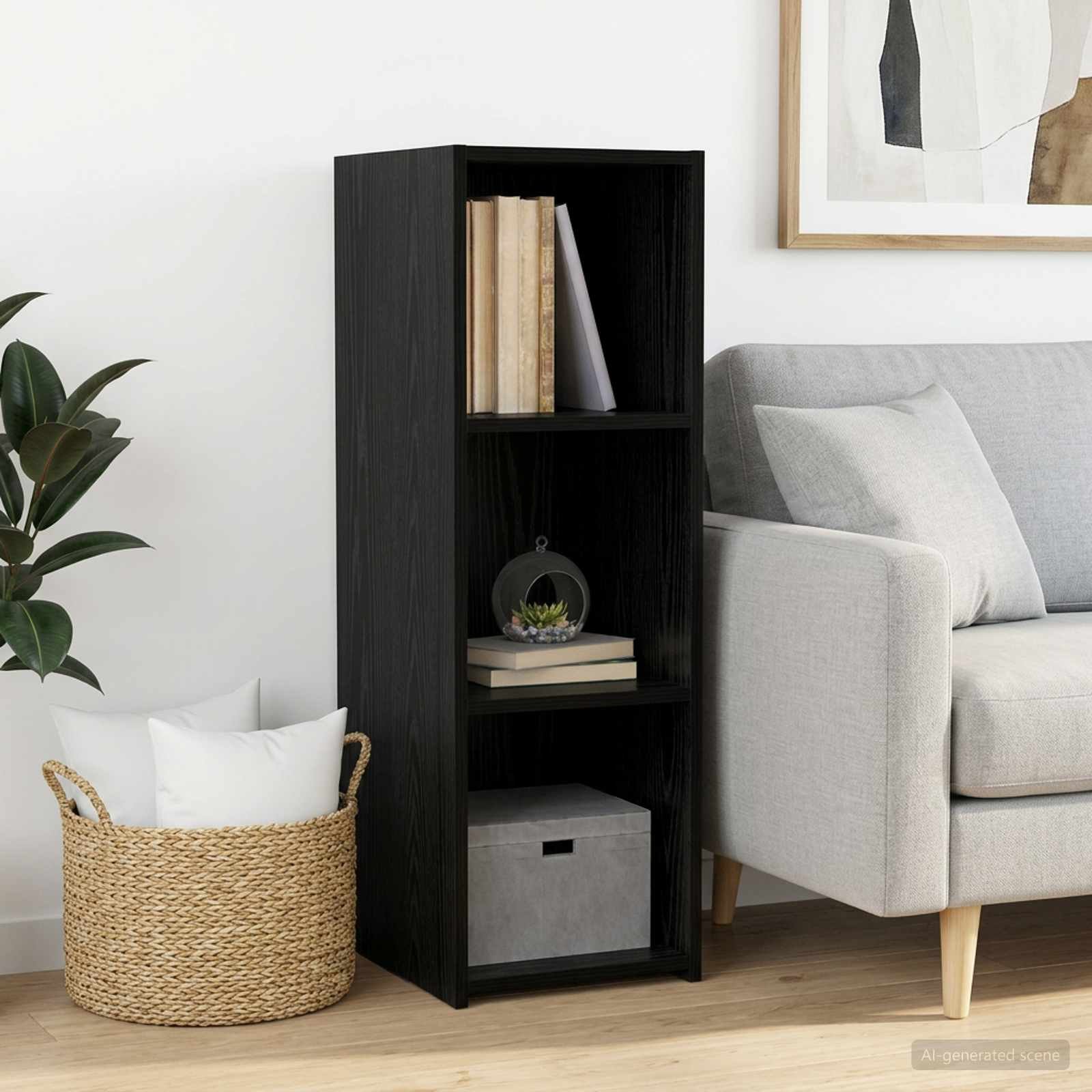 Walplus 2 Shelf Rectangular Sideboard - Black Oak - 30 x 41 x 93 cm