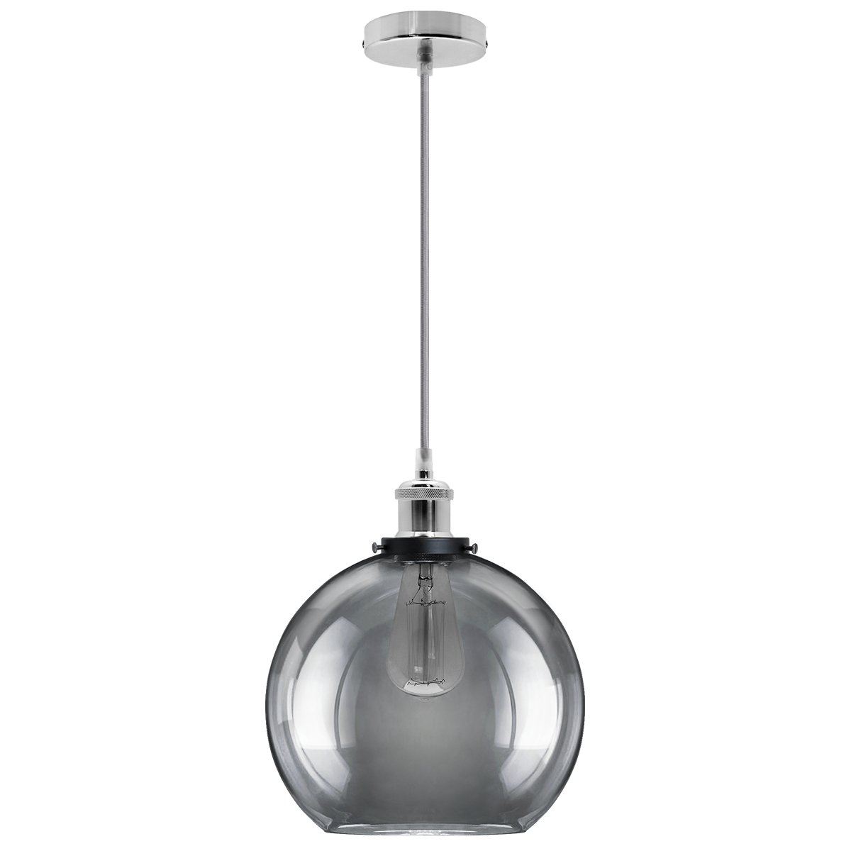 Energy Light Bulbs Globe Smoked Glass Ceiling Pendant Light - Grey