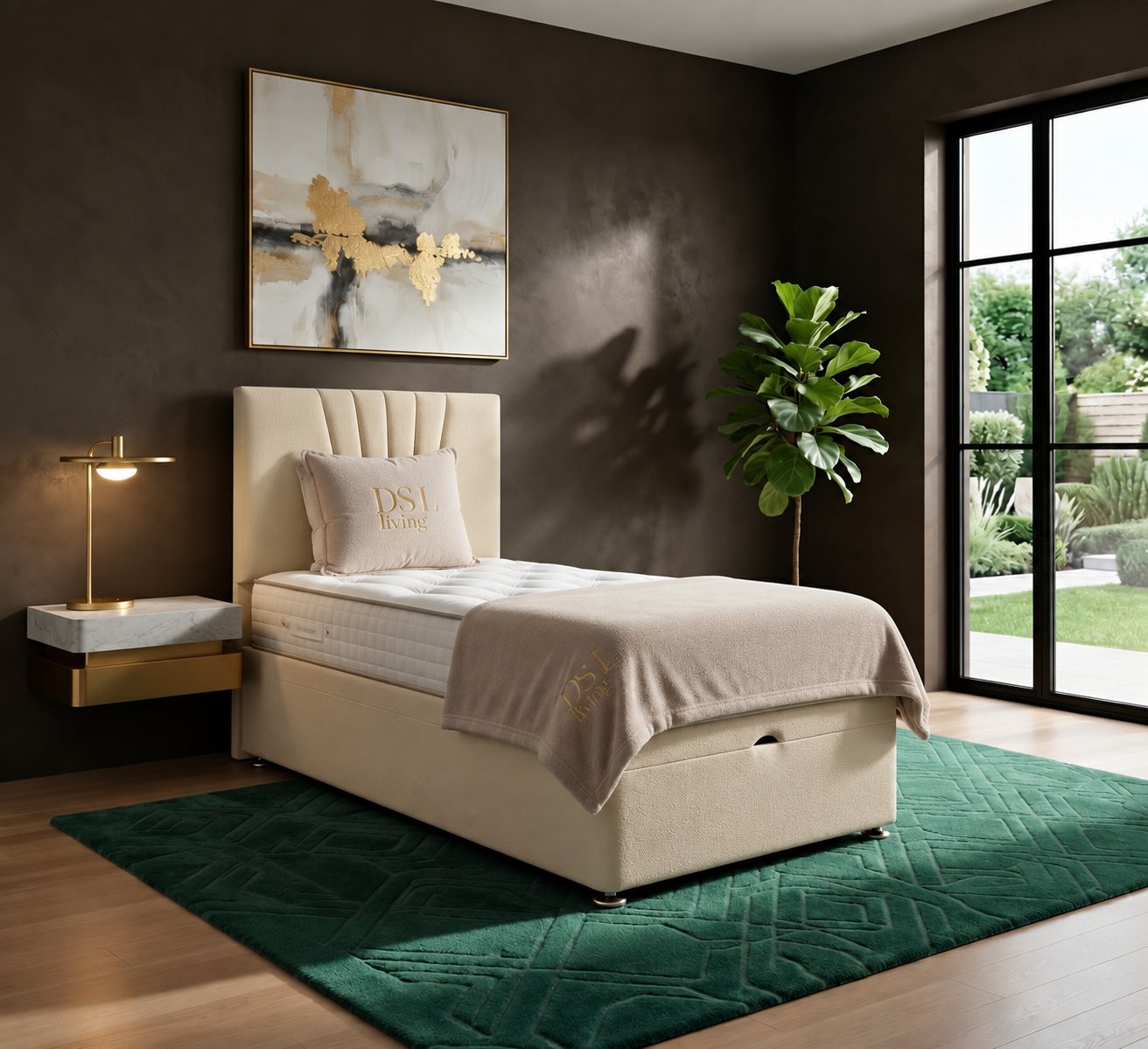 DS Living Vesper Single Velvet Ottoman Bed Frame - Cream