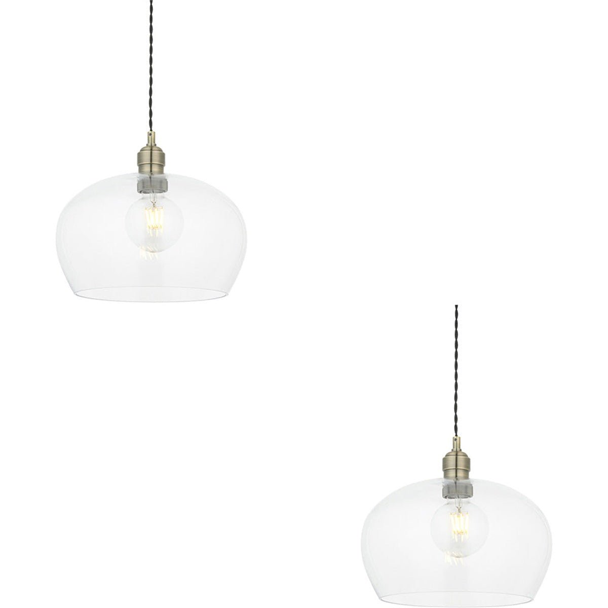 Loops Direct Set of 2 10W LED Ceiling Pendant Light - Antique Brass