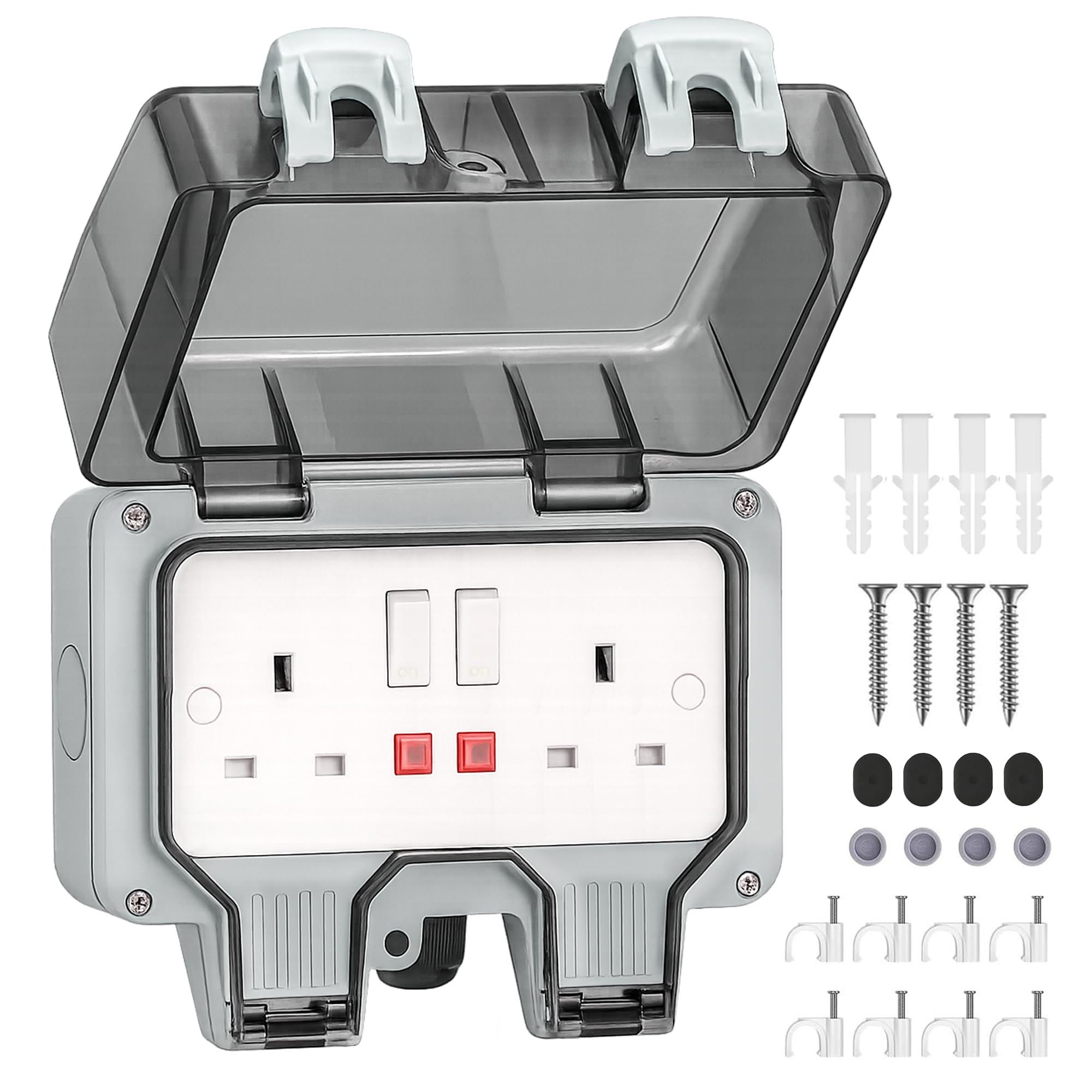 Desiretech IP66 Weatherproof Double Switched Outdoor Socket - Grey